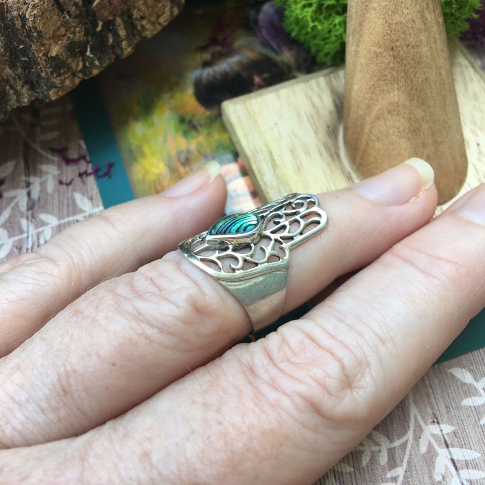 The Unbranded Brand Hamza Abalone Sterling Silver Ring Size ONE SIZE - 6 Thumbnail