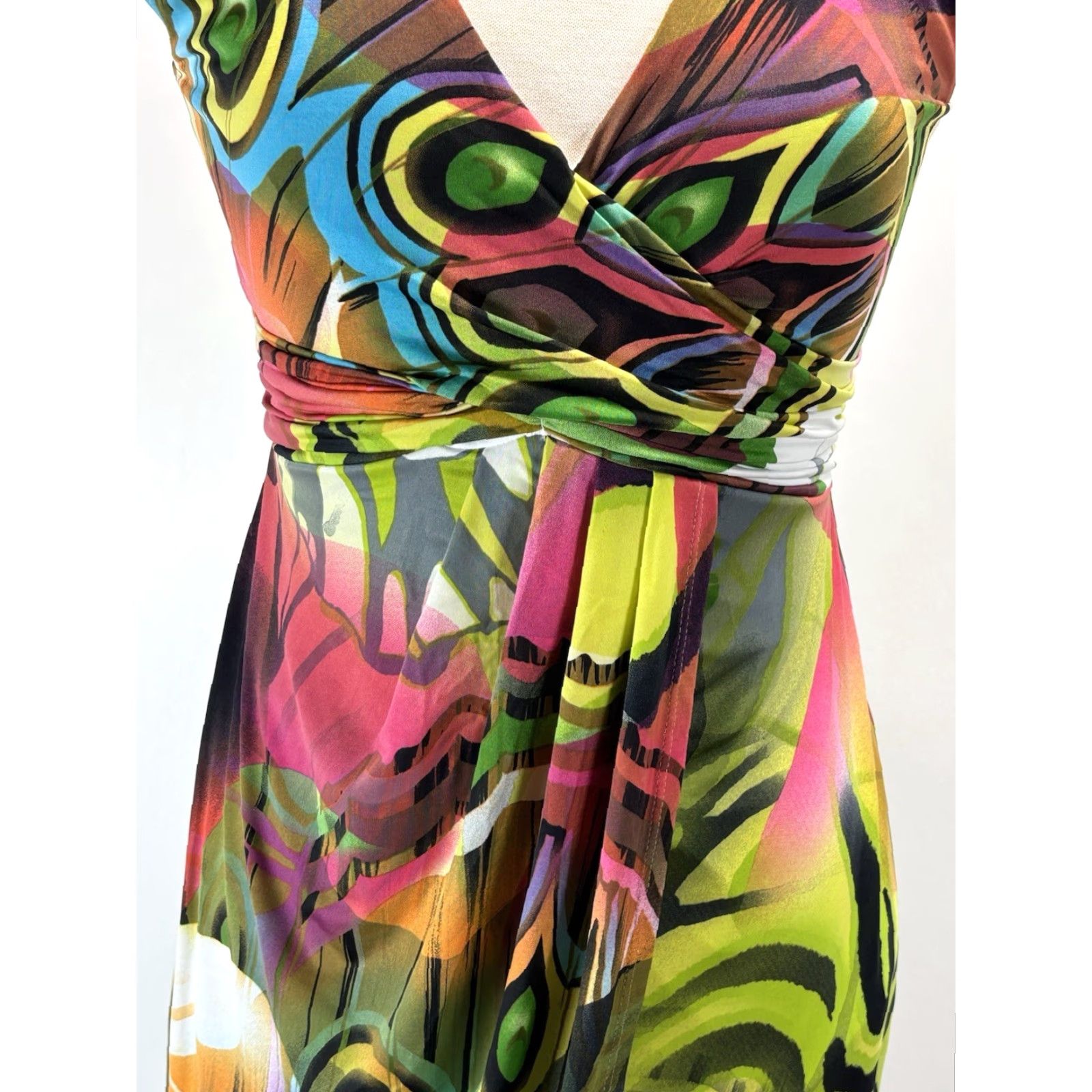 Joseph Ribkoff JOSEPH RIBKOFF Colorful Faux Wrap Dress Size 8 Women’s Sleeveless V-Neck Short Geometric Print Party Casual Size M / US 6-8 / IT 42-44 - 6 Thumbnail