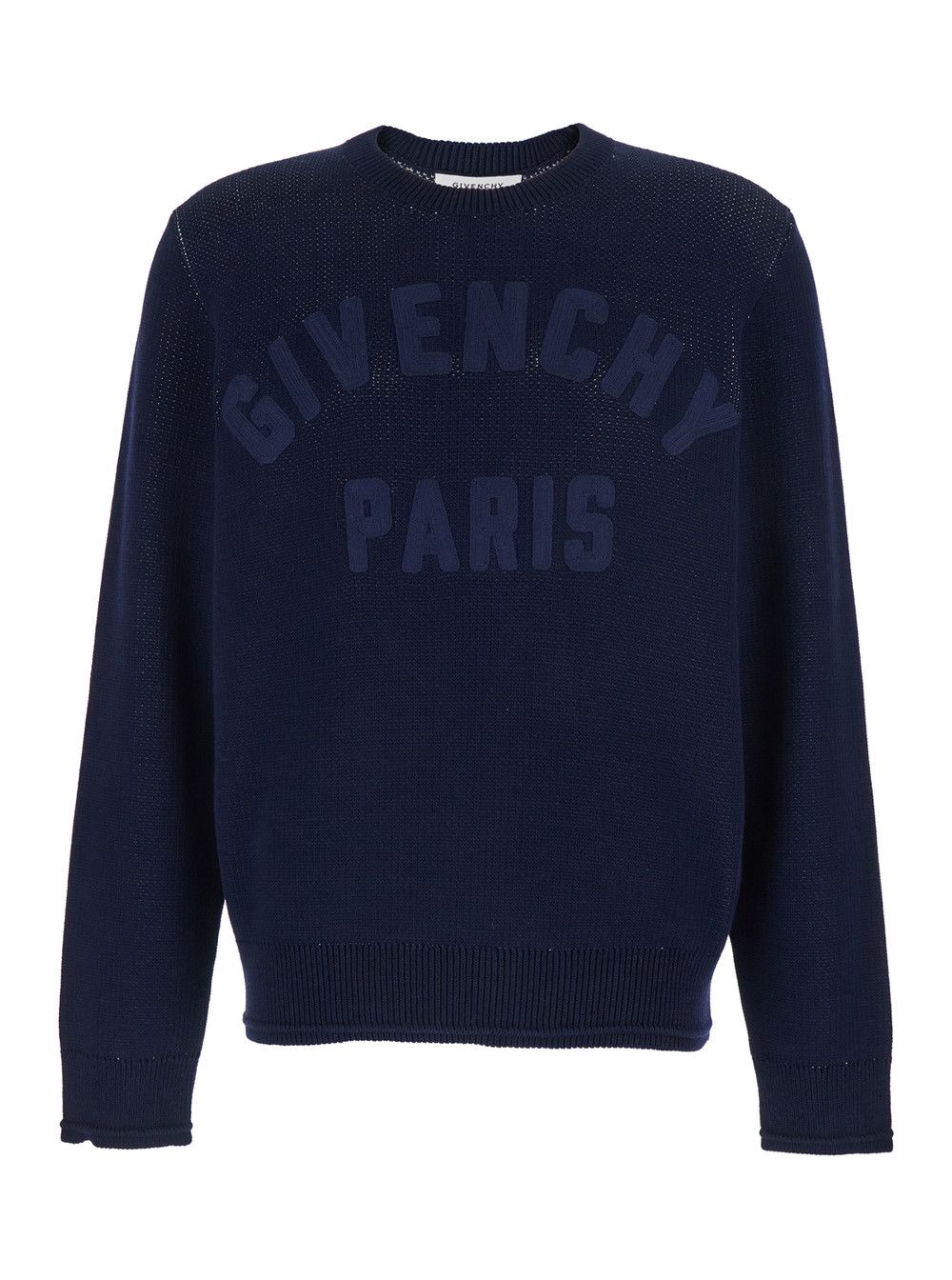 Givenchy Blue Crew Neck Sweater with Logo Lettering on the Front in Cotton for Men Size US XL / EU 56 / 4 - 1 Thumbnail