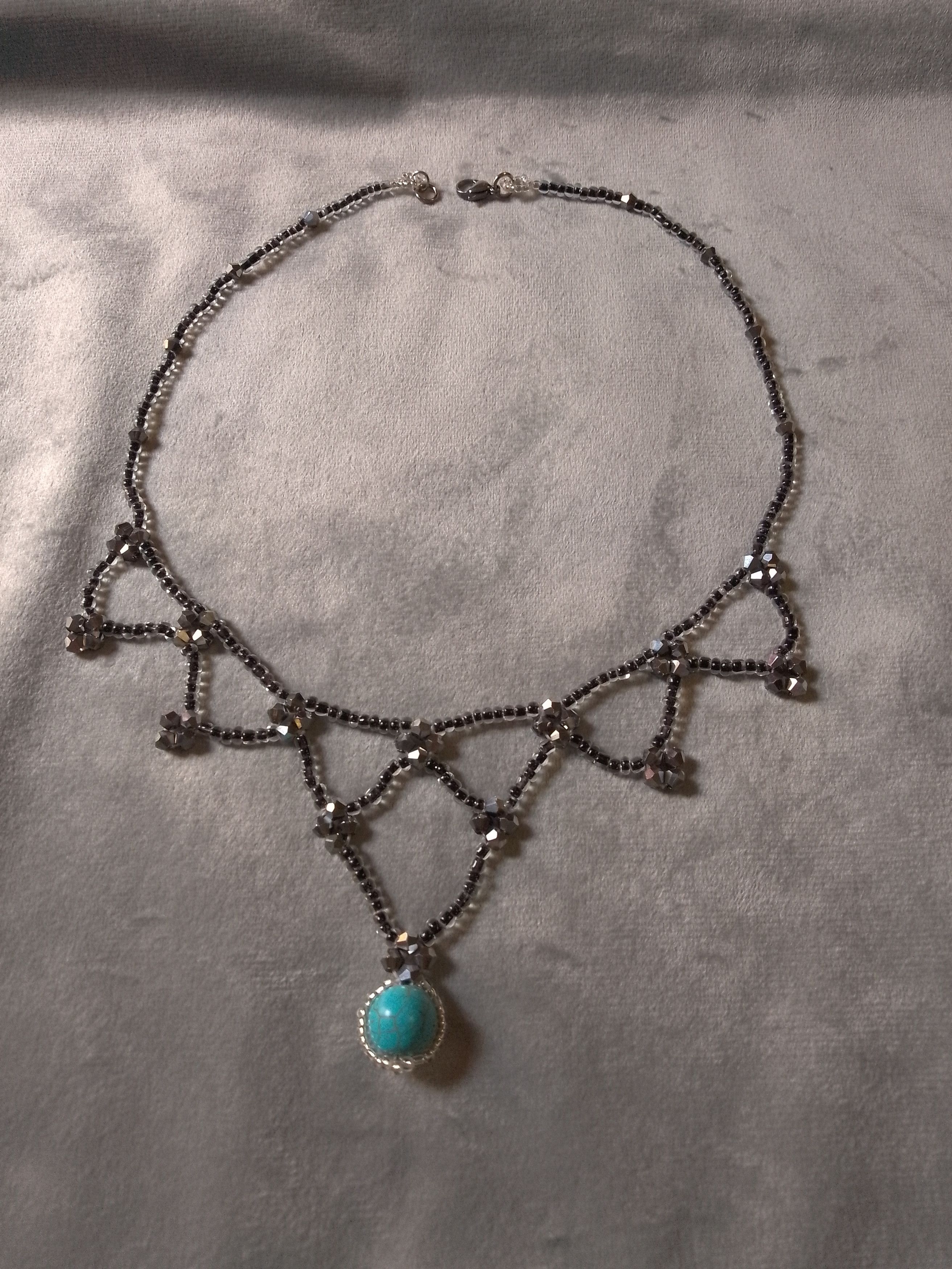 Handmade Black gothic necklace natural turquoise Howlite gemstones Size ONE SIZE - 2 Thumbnail