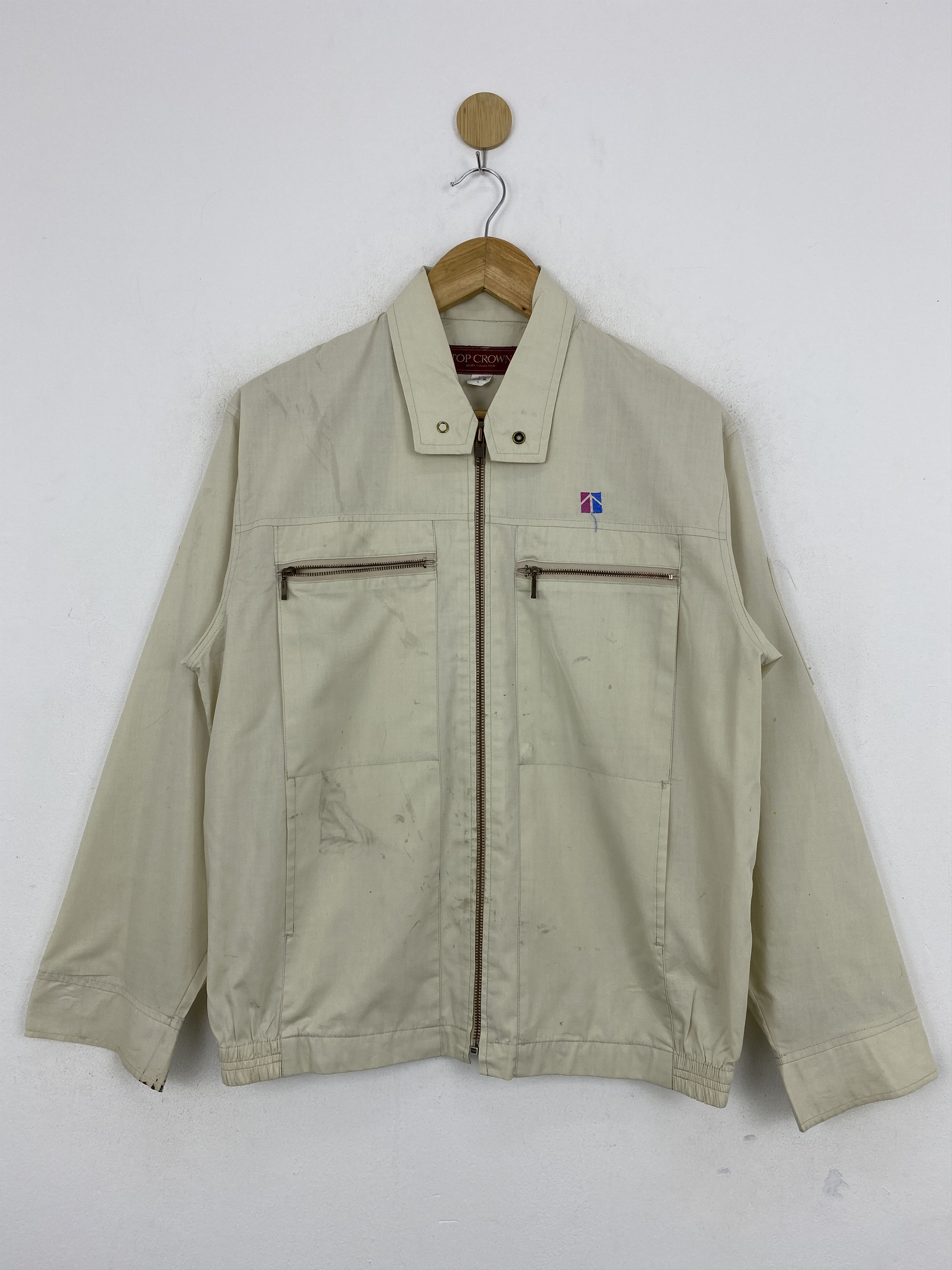 image of Designer Collection x Vintage Top Crown Zipper Double Pocket Light Jacket in Cream (Size Large)