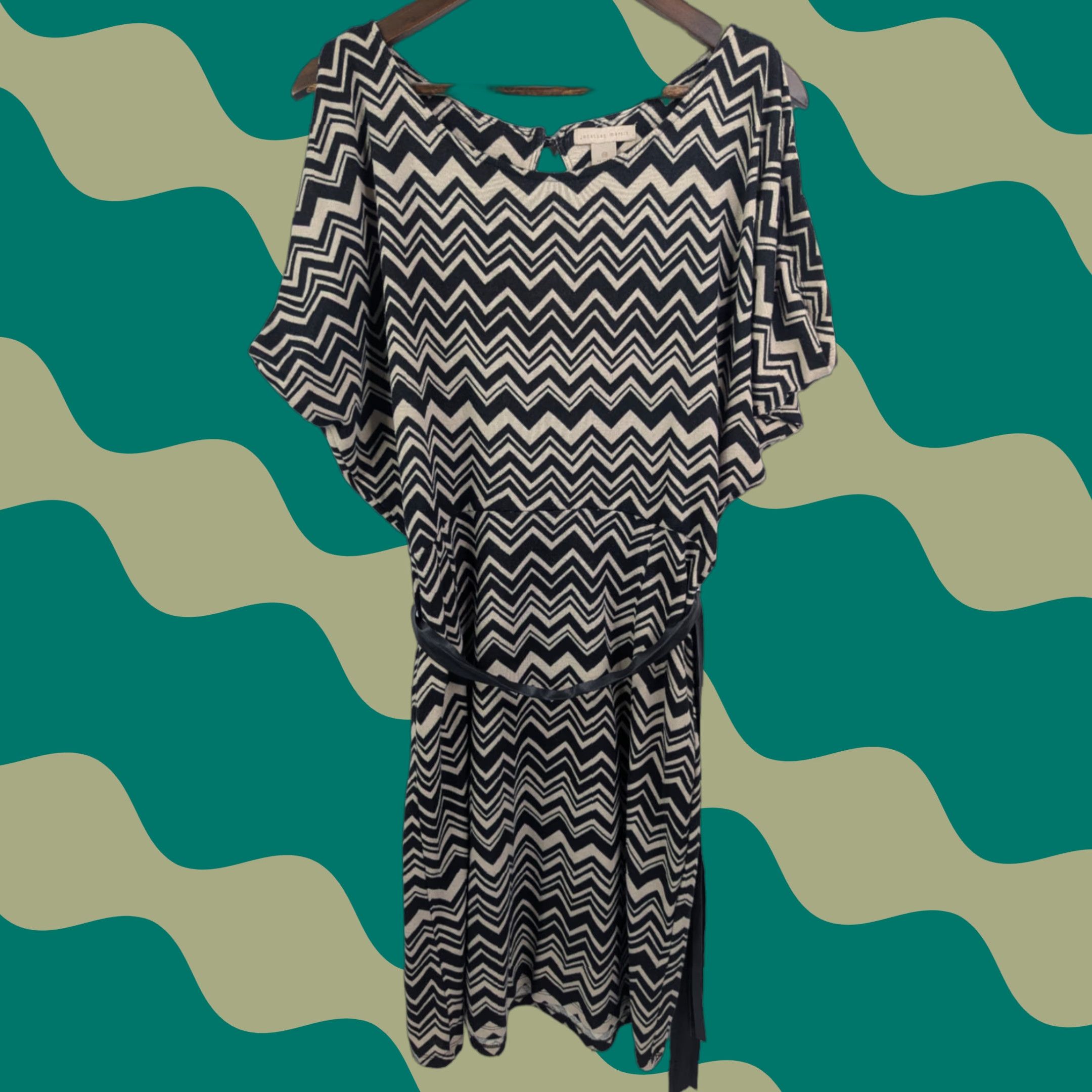 Vintage Jonathan Martin Dress Women Maxi Belted Chevron Knit Black Tan 12 Casual Size XL / US 12-14 / IT 48-50 - 1 Thumbnail