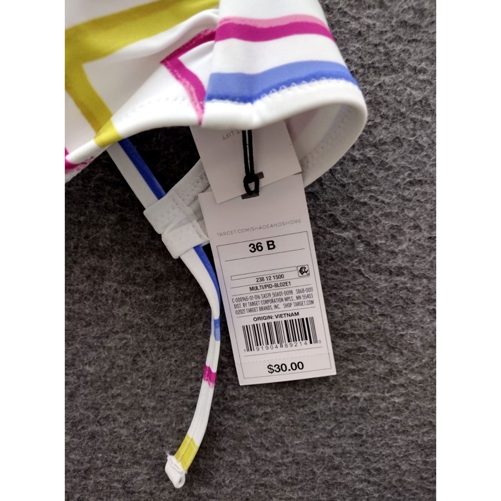 Vintage Shade & Shore Bikini Top 36B White Striped Cross-Back Swim Beach Women B Cup Nylon Spandex Polyester Hand Wash Only Push-Up Vintage No Size XS / US 0-2 / IT 36-38 - 6 Thumbnail