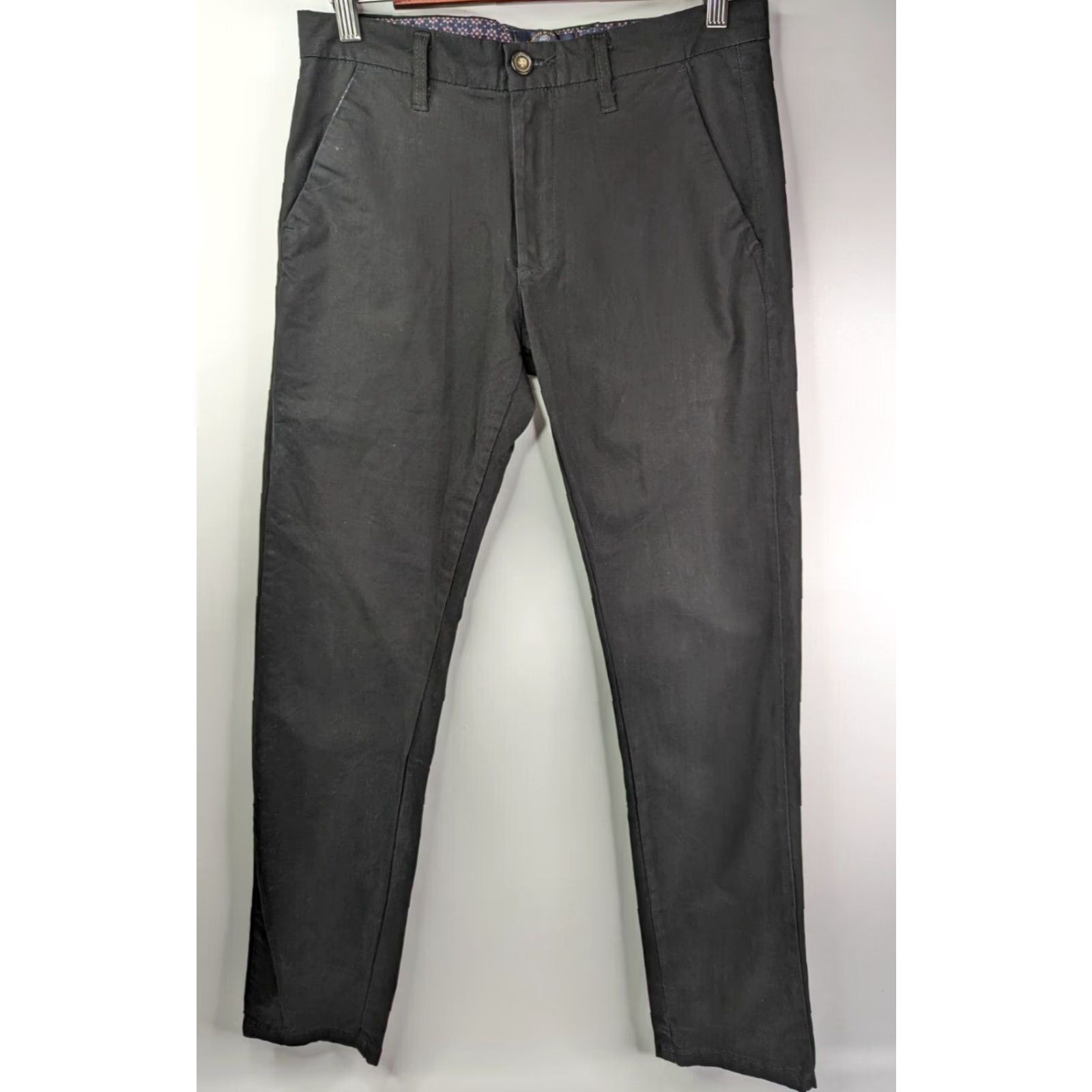 Vintage Across The Pond Signature Line Pants Mens Regular 30x32 Chino Black 5-Pocket Design Casual Cotton Spandex Straight Belted Flat Front Size US 30 / EU 46 - 3 Thumbnail
