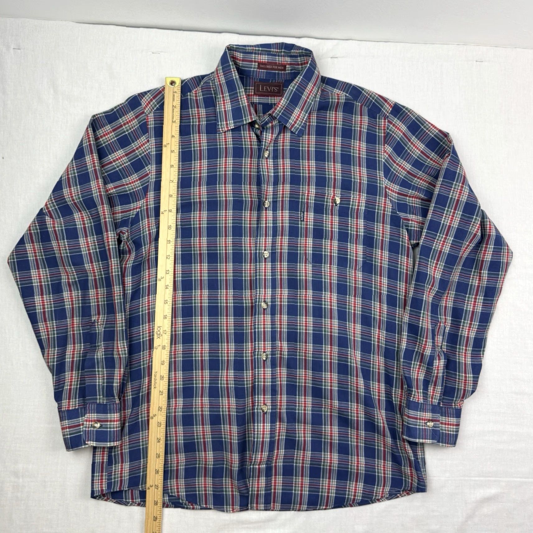 Levi's VINTAGE Levi's Button-Up Shirt Mens Large Blue Plaid 80s Formal Collared Long Sleeve Size US L / EU 52-54 / 3 - 5 Thumbnail