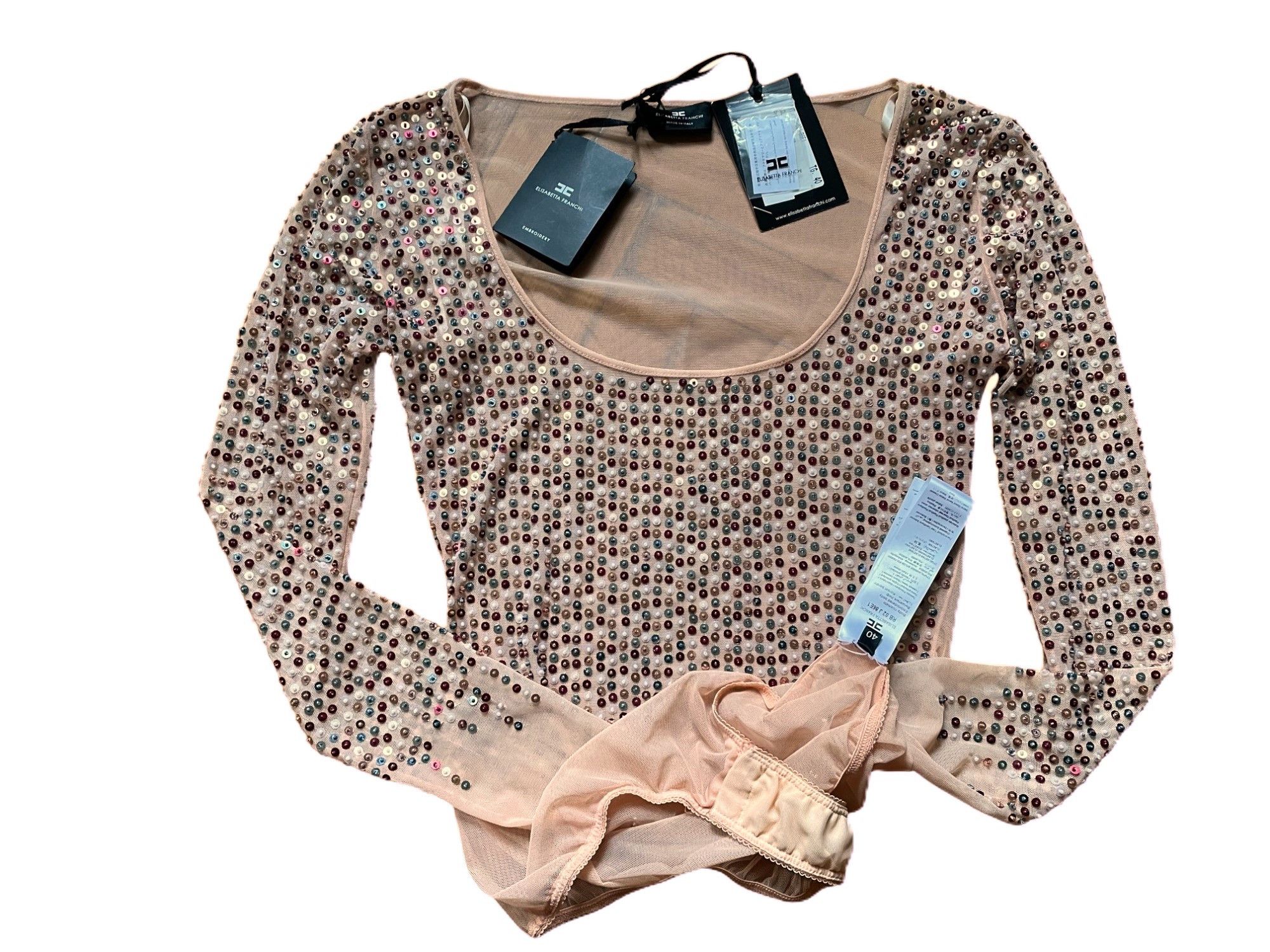 Elisabetta Franchi Embroidered party bodysuit in nude color Size S / US 4 / IT 40 - 4 Thumbnail