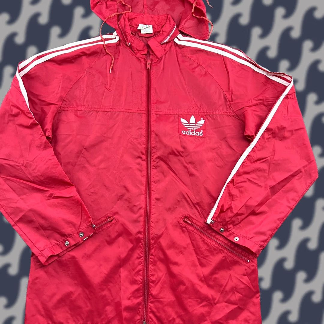 Adidas VINTAGE adidas 90s Rain Jacket Womens S Red Hooded Lightweight Windbreaker Waterproof Zip Pockets Adult Womens Size S / US 4 / IT 40 - 1 Thumbnail