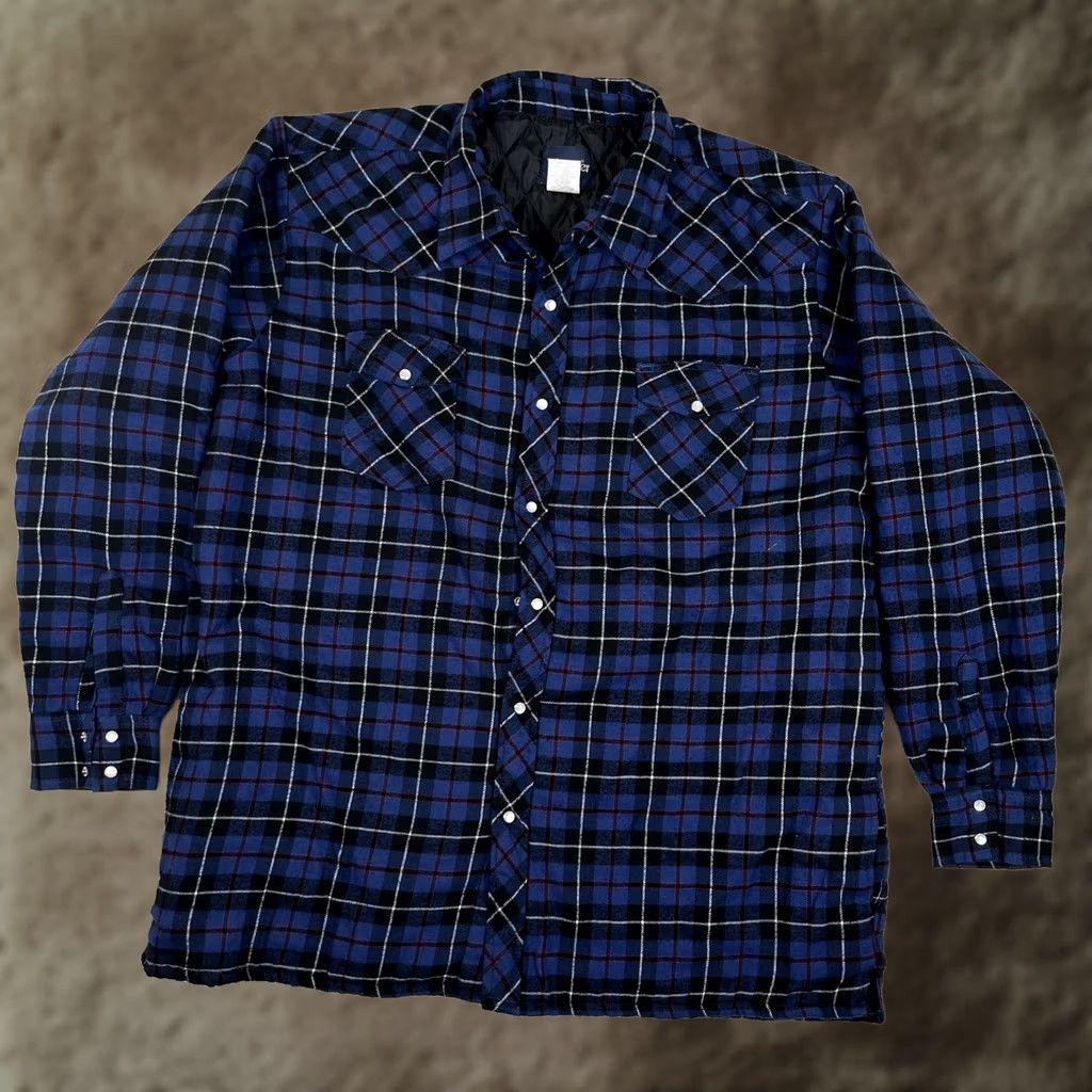 Wrangler Wrangler Jacket Mens 2XLT Blue Plaid Quilted Flannel Lined Snap Shacket Workwear Size US XXL / EU 58 / 5 - 1 Thumbnail