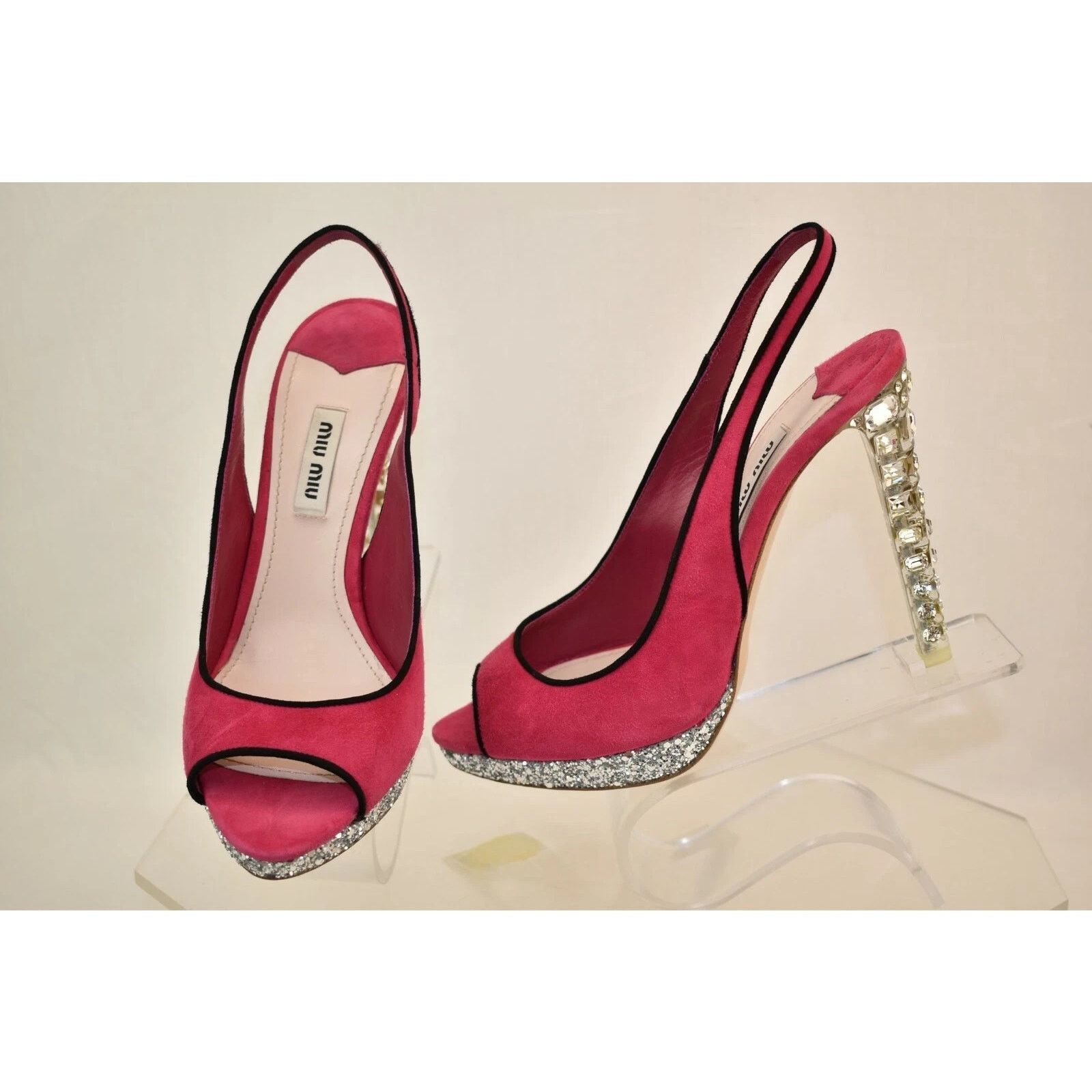 Miu Miu MIU MIU PRADA PINK SUEDE JEWELED CRYSTALS' HEELS PUMPS 37.5 Size US 7.5 / IT 37.5 - 7 Thumbnail