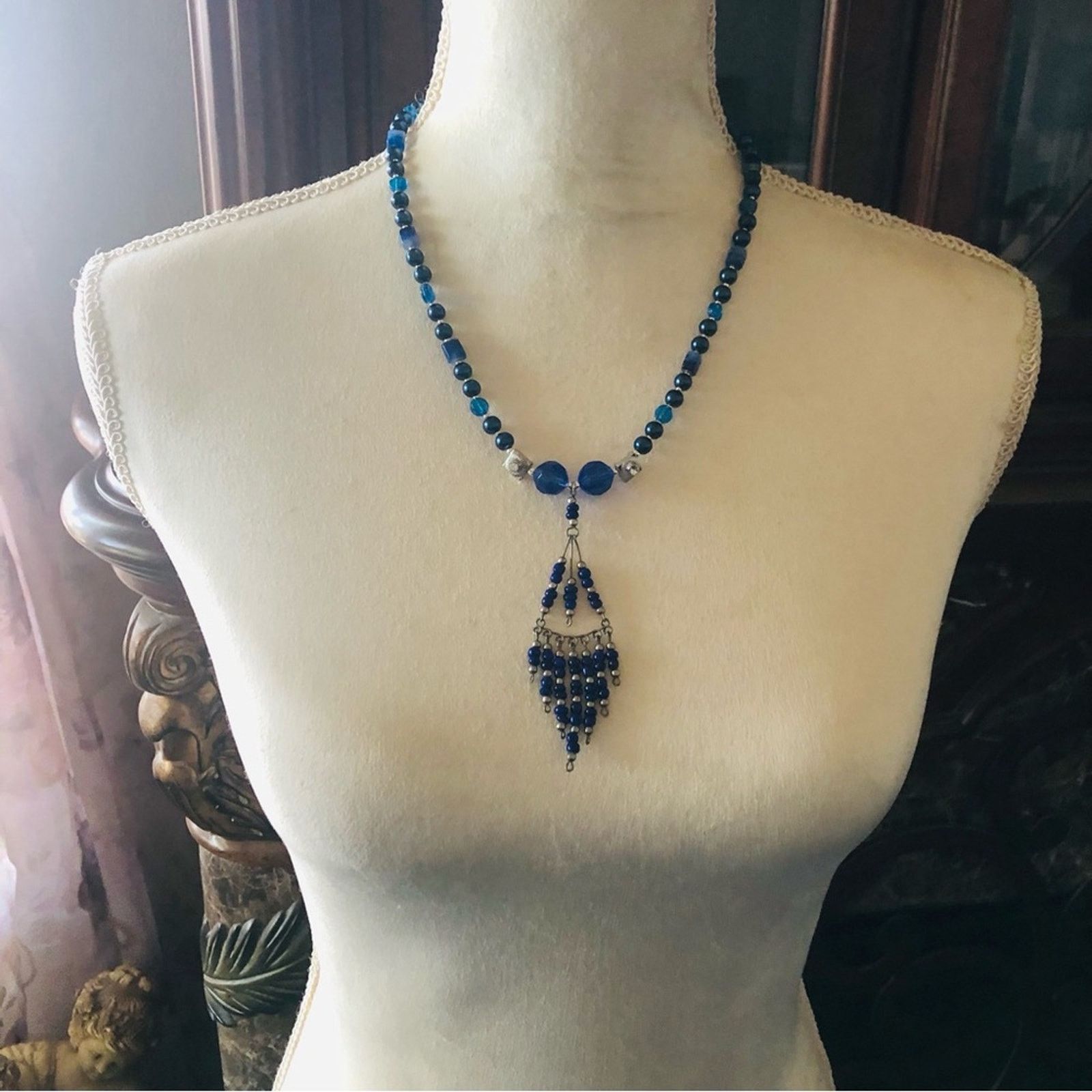 Handmade Handcrafted repurpose royal blue seed bead Pearl necklace Size ONE SIZE - 5 Thumbnail