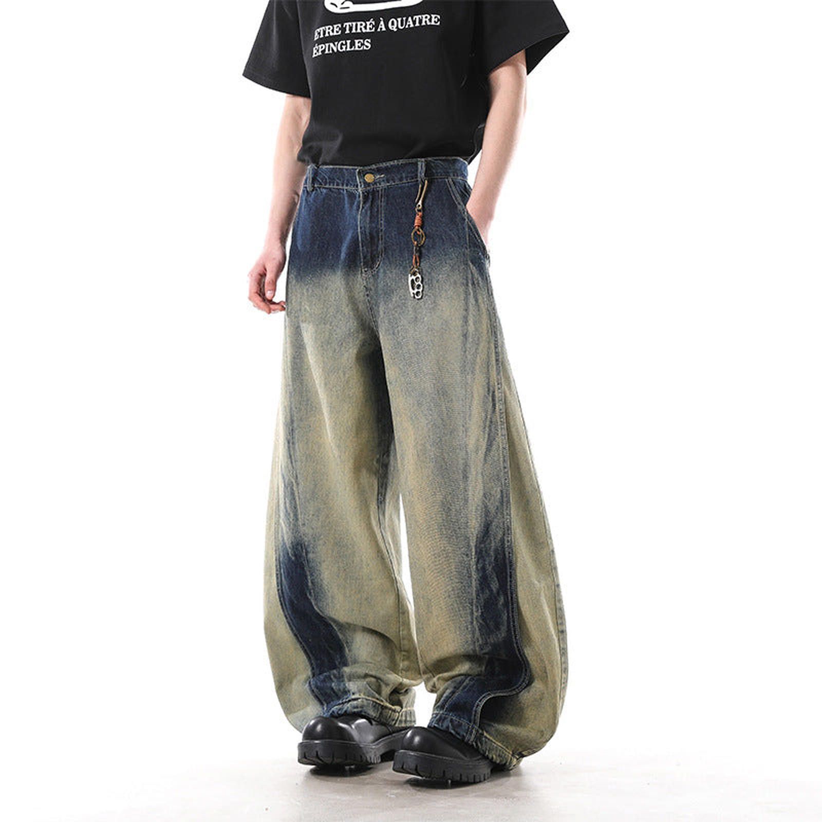 Jean Two-Tone Wide Leg Denim Jeans, Baggy Fit Jeans Size US 32 / EU 48 - 6 Thumbnail