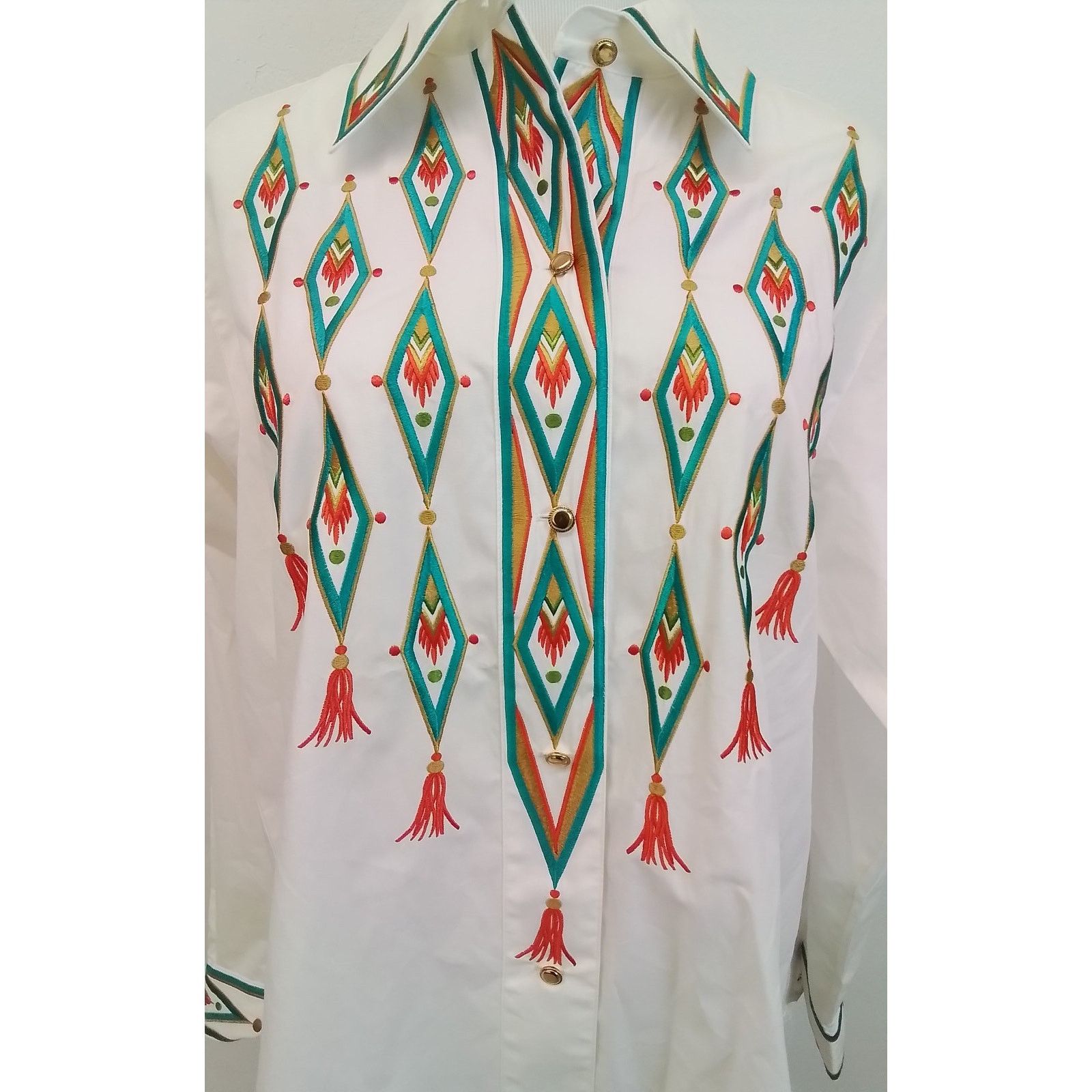 Bob Mackie Bob Mackie Button-Up Blouse Women's M White Embroidered Size M / US 6-8 / IT 42-44 - 4 Thumbnail
