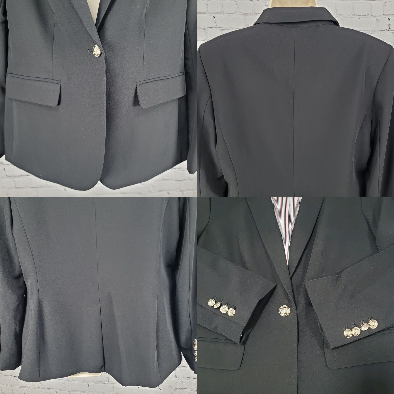 Tommy Hilfiger Tommy Hilfiger Black Stretch 1 Button Vented Peak Blazer Suit Jacket 14 Womens Size XL / US 12-14 / IT 48-50 - 8 Thumbnail