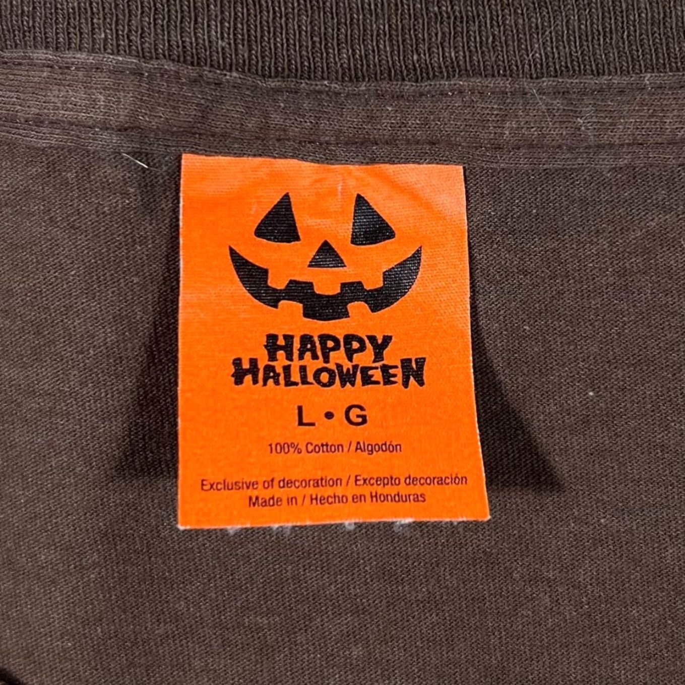 Vintage Happy Halloween Goth Scarecrow Graphic Brown Cotton T-Shirt L Mens Short Sleeve Halloween Graphic 90s Style? Size US L / EU 52-54 / 3 - 3 Thumbnail