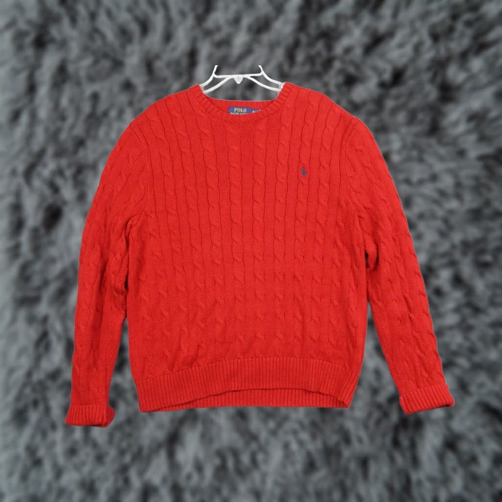 Polo Ralph Lauren Polo Ralph Lauren Sweater Mens XL Red Cable-Knit Crewneck Pullover Pony Logo -- Cotton Knit Size US XL / EU 56 / 4 - 1 Thumbnail
