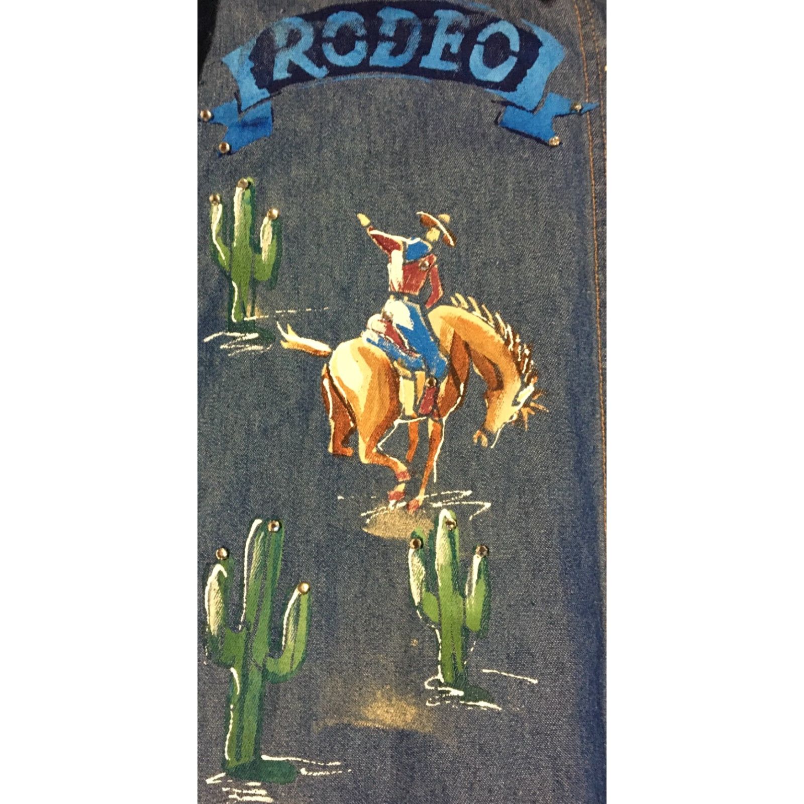 Denime Vtg 90s Rodeo Horses Denim Jean Shirt XL USA Western Cowboy Boots Cactus Art 80s Cowboys Womens Blue Button-Up Size XL Size XL / US 12-14 / IT 48-50 - 2 Thumbnail