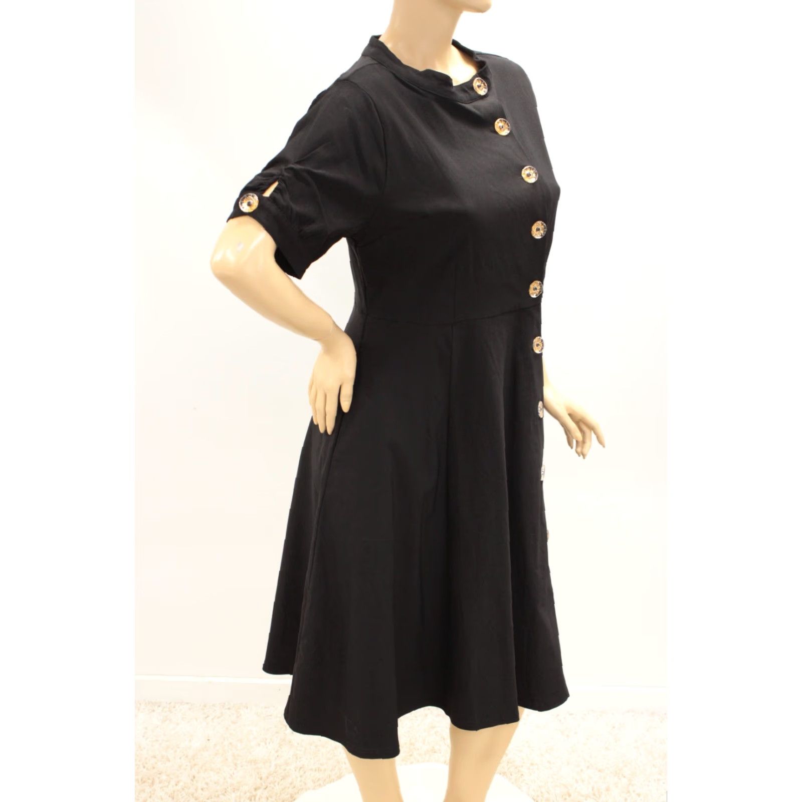 Vintage VINTAGE UniqueVintage Black Asymmetrical Button Woven Swing Dress Women XL A-Line Dress Size XL / US 12-14 / IT 48-50 - 4 Thumbnail