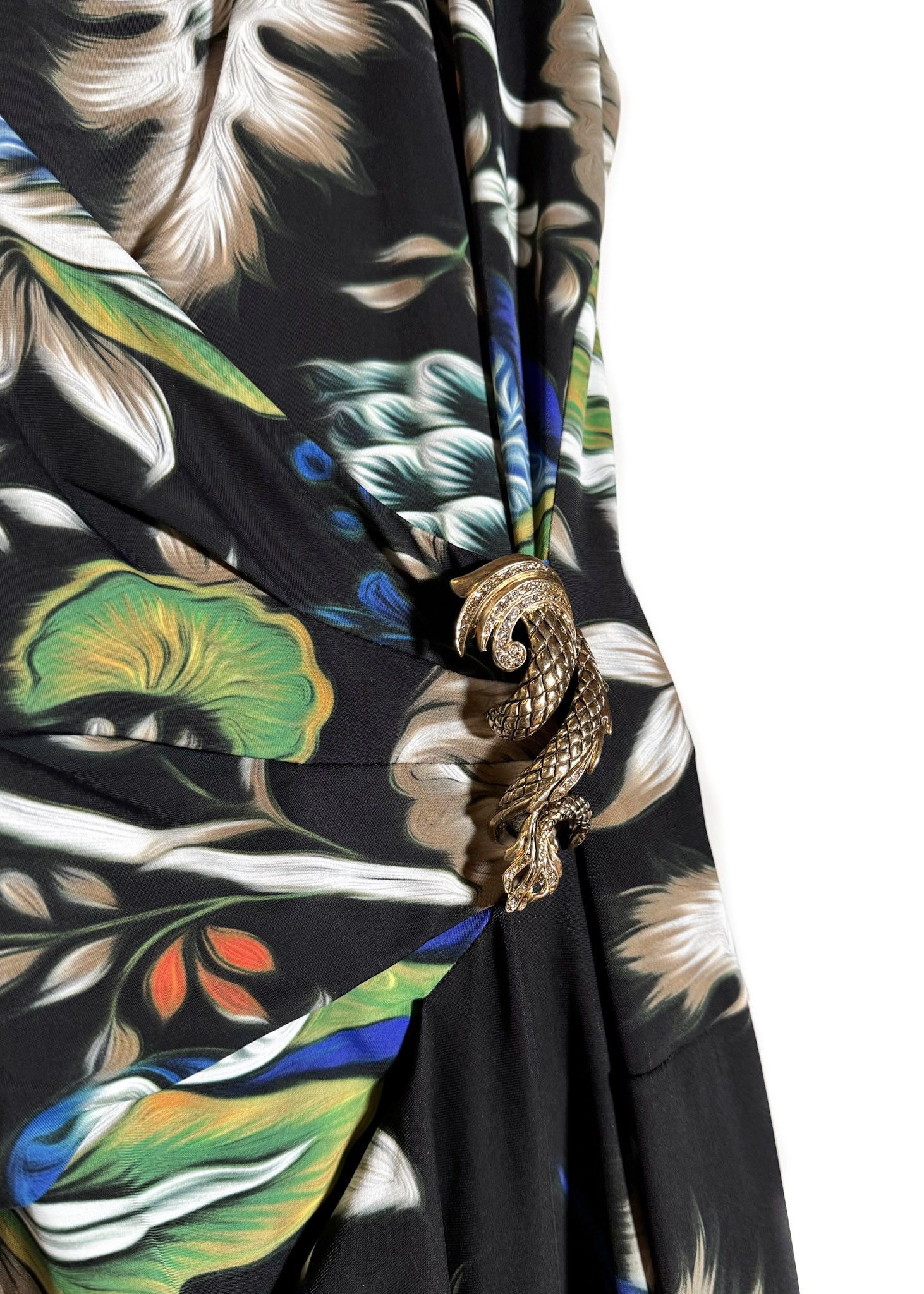 Roberto Cavalli Roberto Cavalli Black Floral Feather Print Gown Size M / US 6-8 / IT 42-44 - 5 Thumbnail