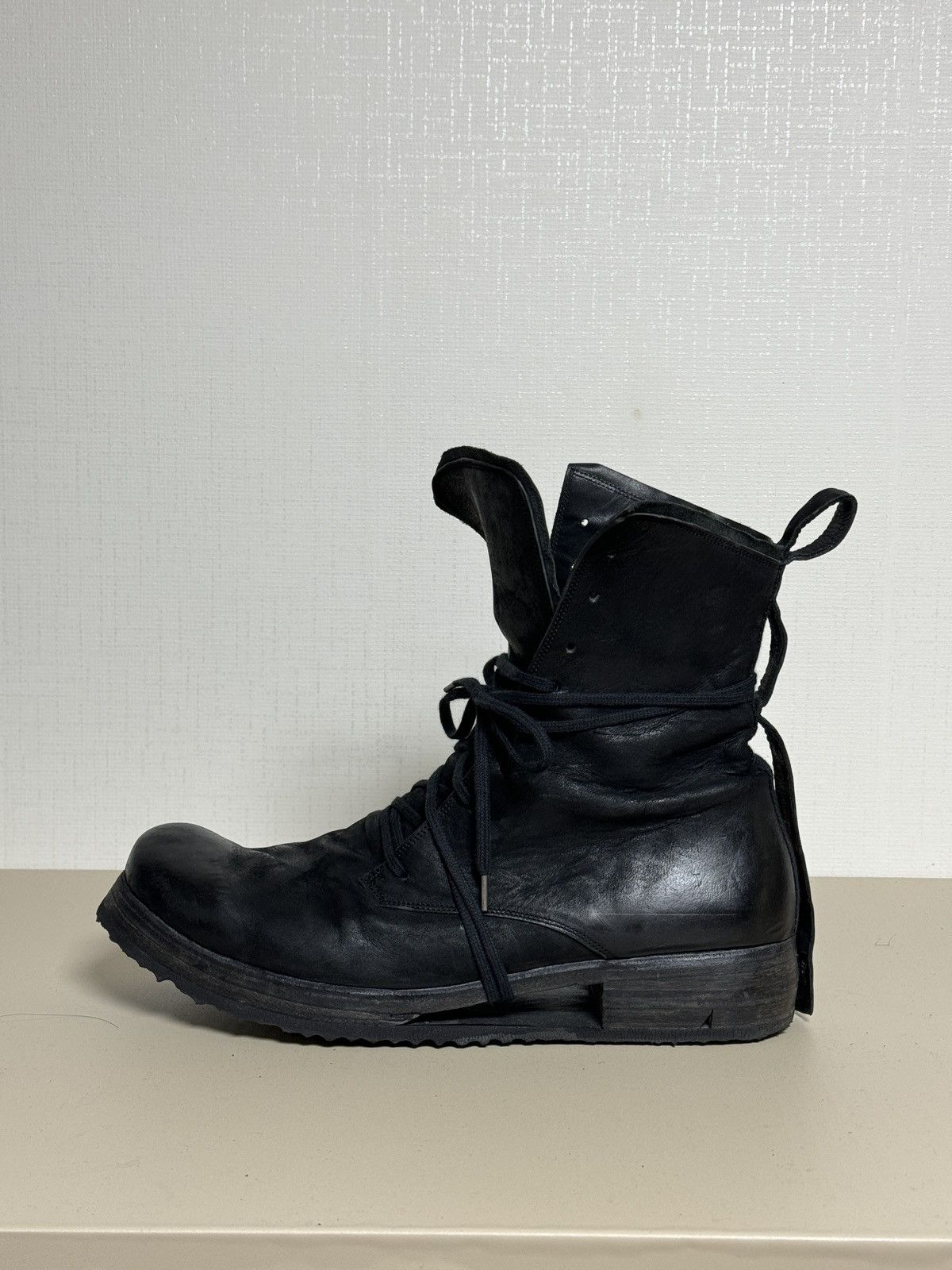 image of Boris Bidjan Saberi Boot2 Horse Leather Combat Boots in Black, Men's (Size 12)