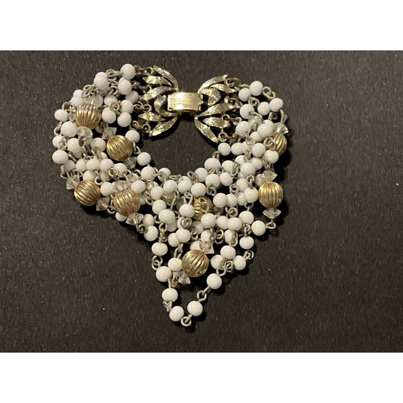 Other Lisner Signed Gold Tone 8 Strand White & Gold Beads Size 6.5 Size ONE SIZE - 1 Thumbnail