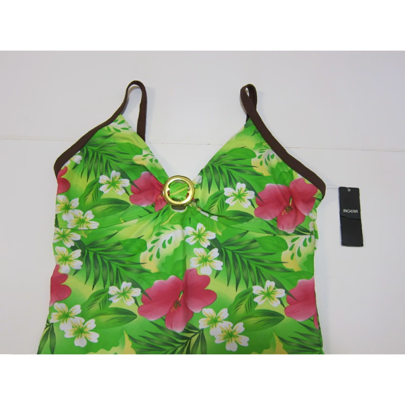 Pinko NWT INGEAR Green Pink White Floral Hawaiian Padded Halter Swim Tankini Women 10 Size ONE SIZE - 3 Thumbnail