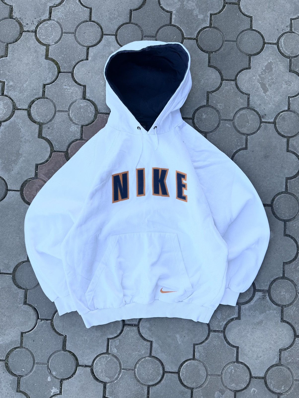 Pre-owned Nike X Vintage Nike Spell Out Baggy Hoodie Usa In White