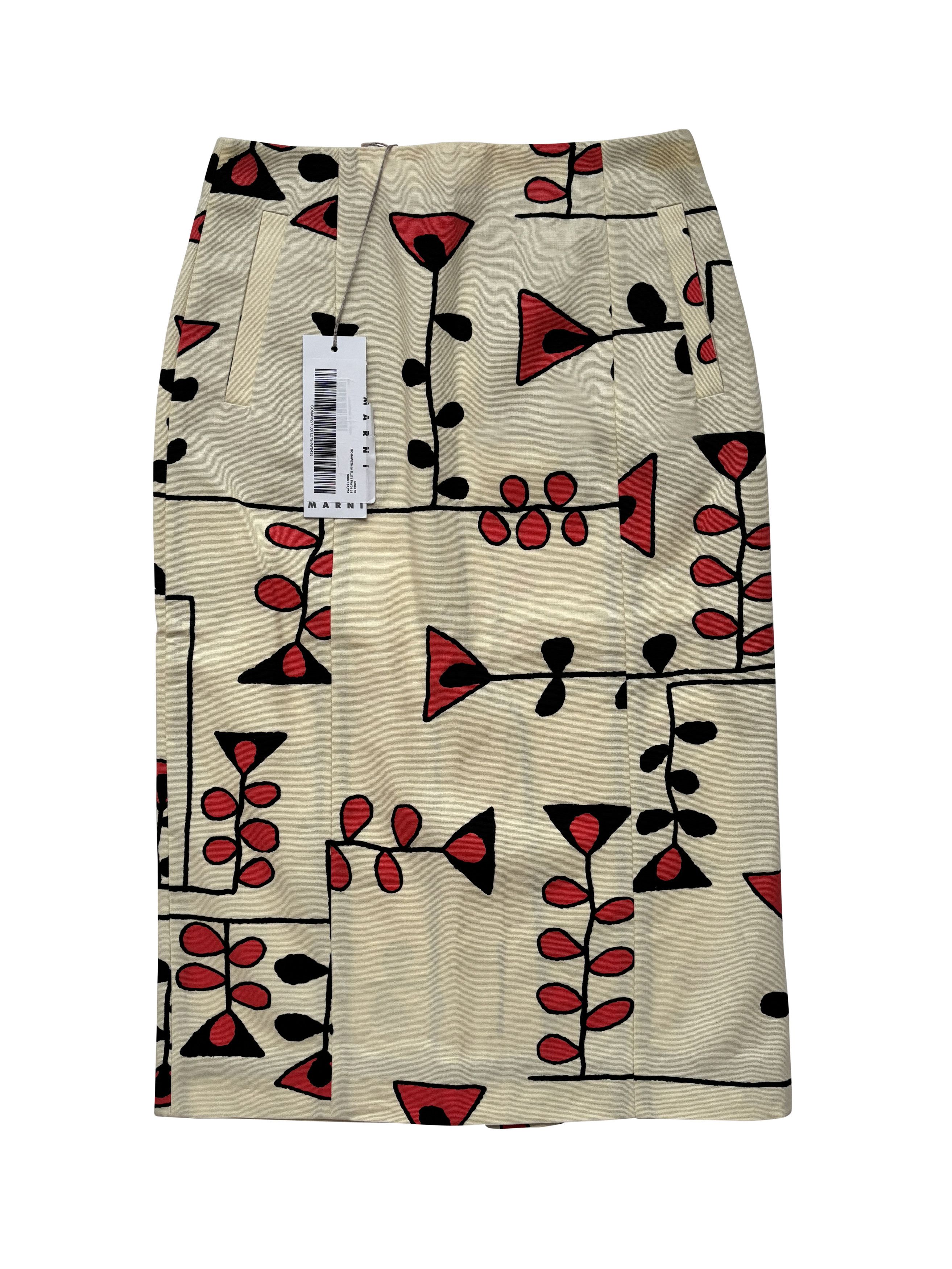 image of Marni Pale Yellow Cotton/linen Patterned Skirt, Women's (Size 26)