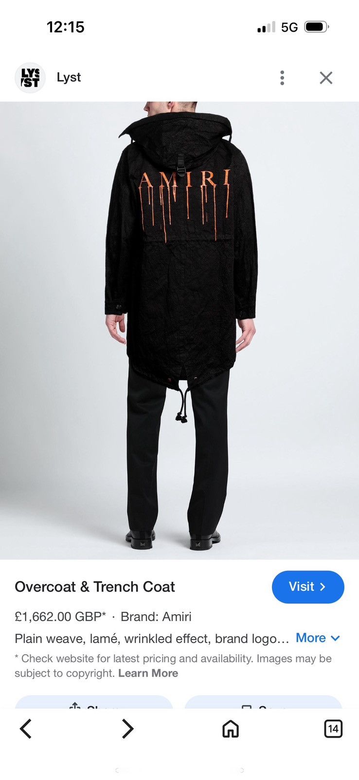 Amiri AMIRI men parka overcoat jacket SEE sizes in photos BY TAPE Size US S / EU 44-46 / 1 - 21 Thumbnail