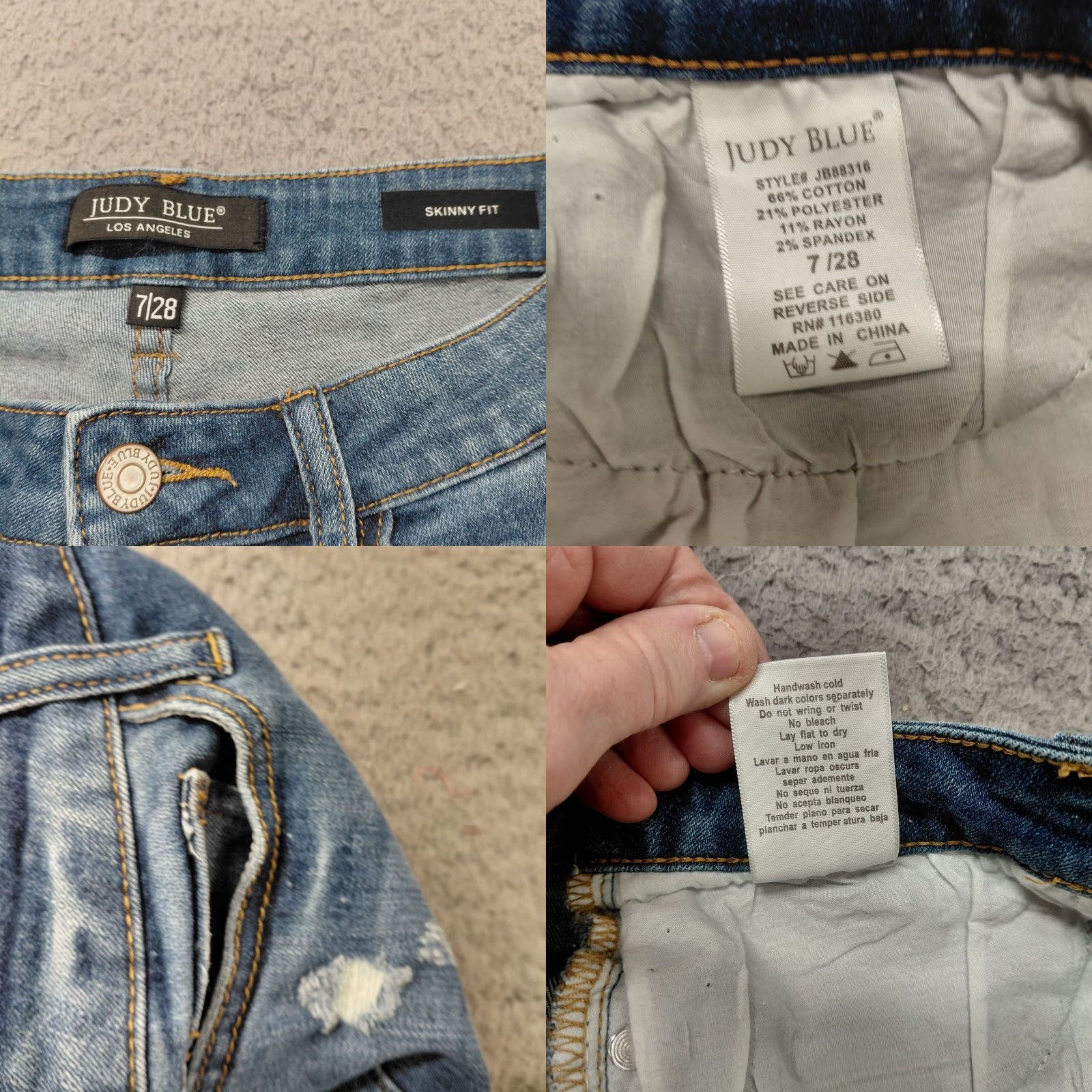 Vintage Judy Blue Jeans Women's 7/28 Blue Skinny Fit Distressed Buffalo Plaid Patch Jeans Shirt? Size 28" / US 6 / IT 42 - 9 Thumbnail