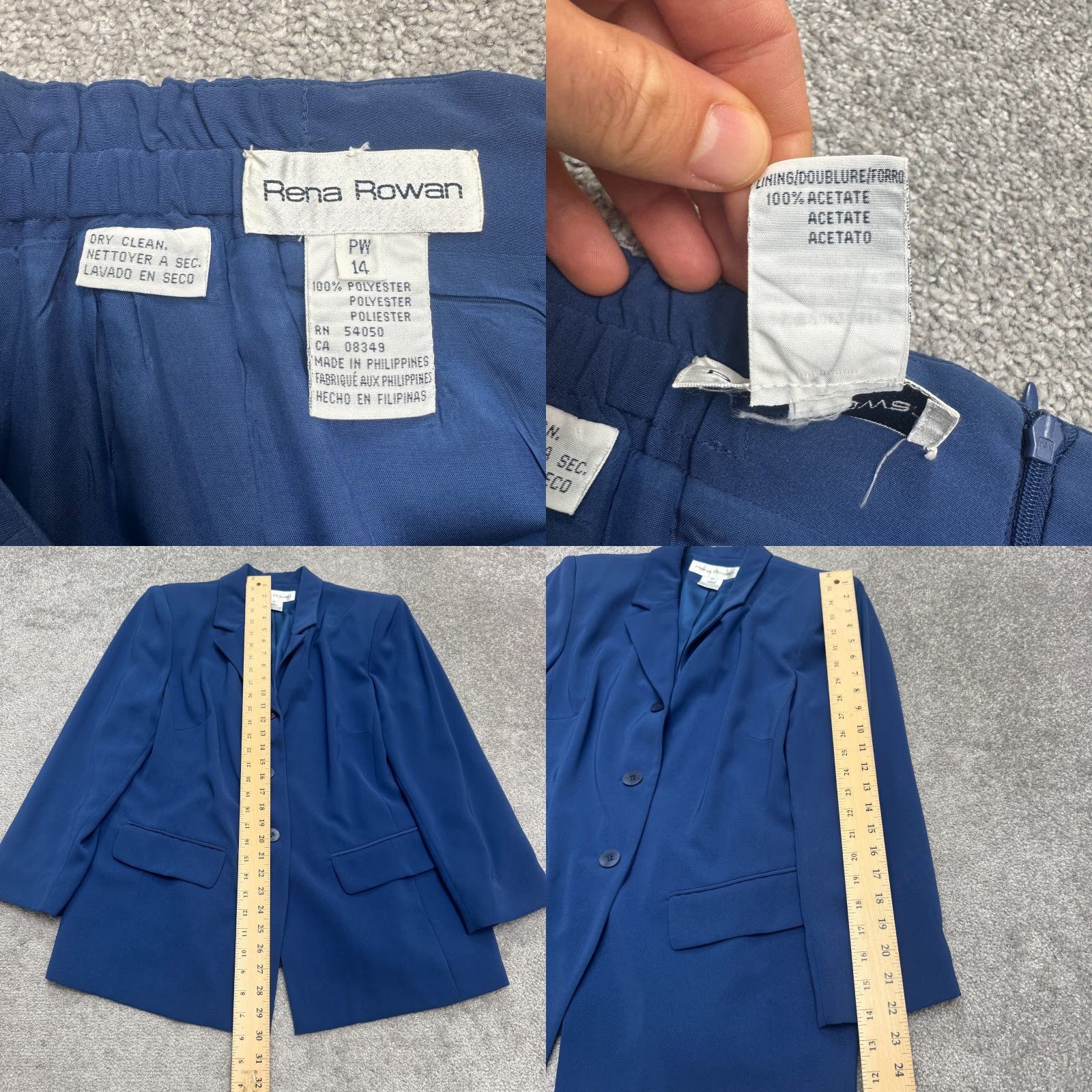 Vintage VINTAGE Rena Rowan 2Pc Set Jacket Skirt Womens 14P Blue 90s Classic How to Size 36" / US 14 / IT 50 - 8 Thumbnail
