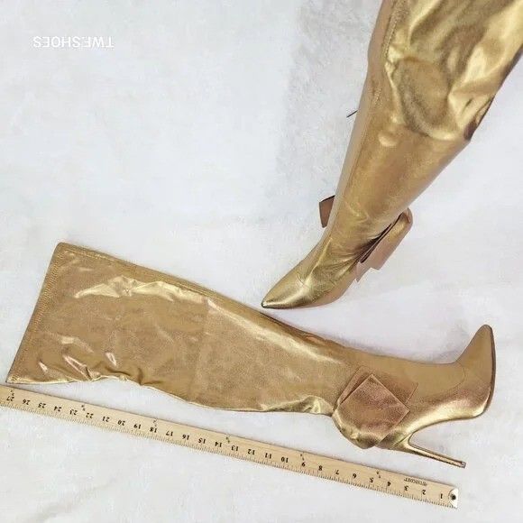 Other Bowie Stretch OTK Thigh Boots Copper Gold High Heel Stiletto Size US 8 / IT 38 - 3 Thumbnail