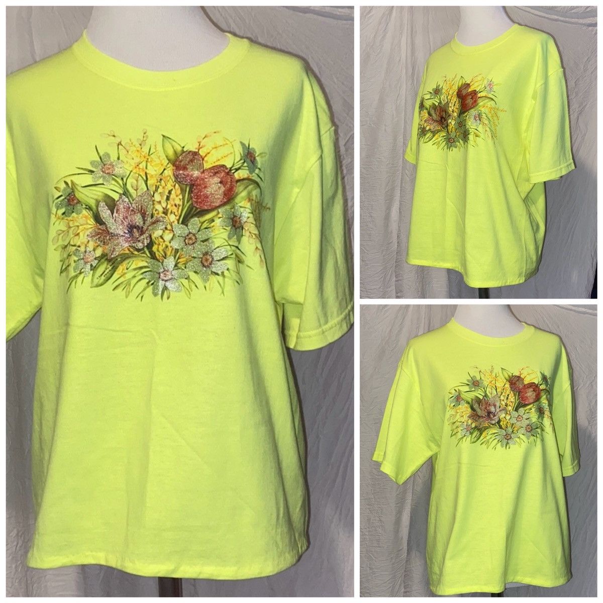 Vintage Vintage, Neon, Sparkle Wild Flower Print, Semi Cropped Tee Size S / US 4 / IT 40 - 7 Thumbnail