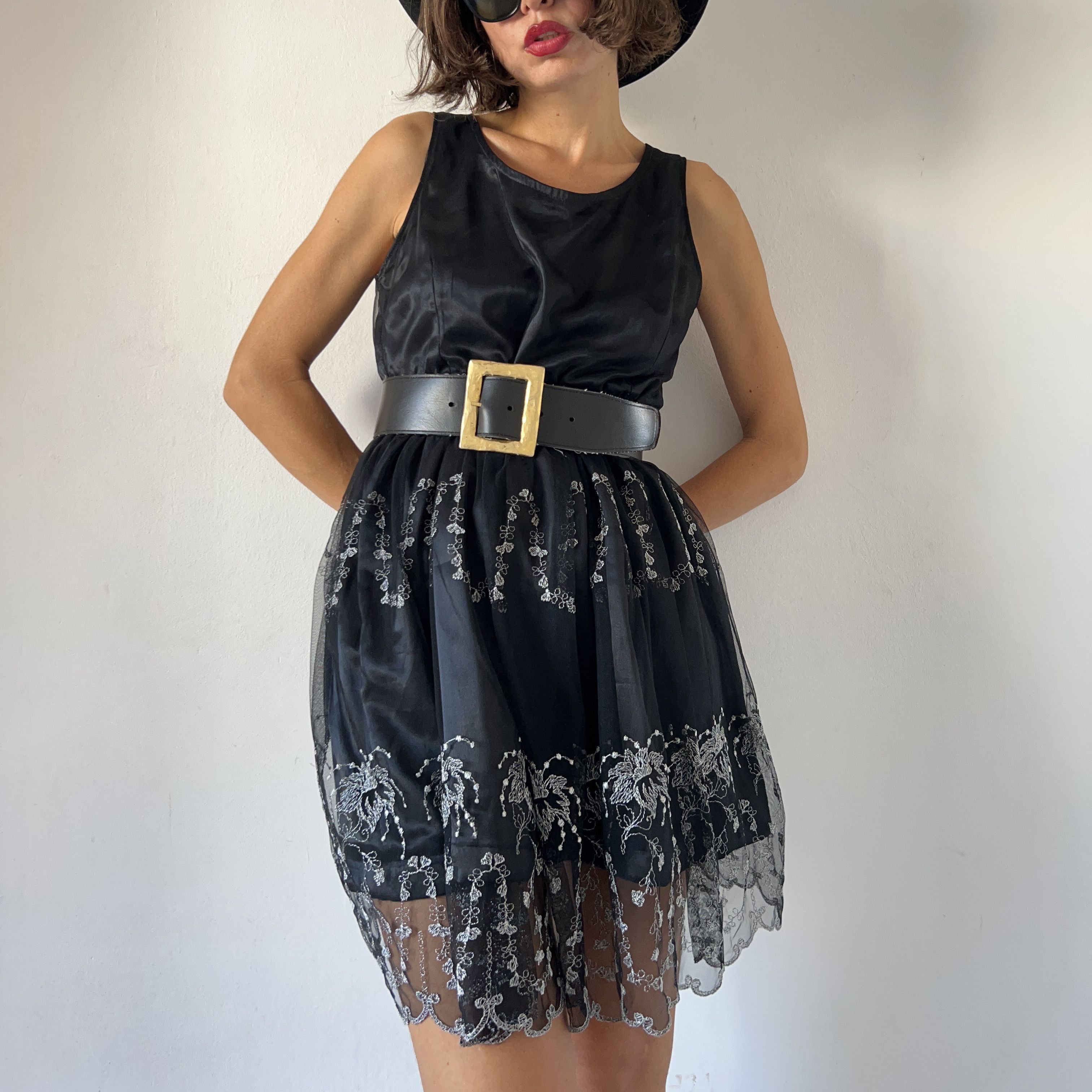 Vintage Vintage Black Tulle Tank Dress Size L / US 10 / IT 46 - 1 Thumbnail
