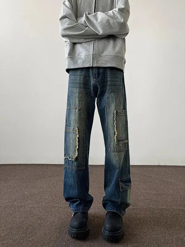 Japanese Brand Retro loose washed pocket jeans Size US 32 / EU 48 - 1 Thumbnail