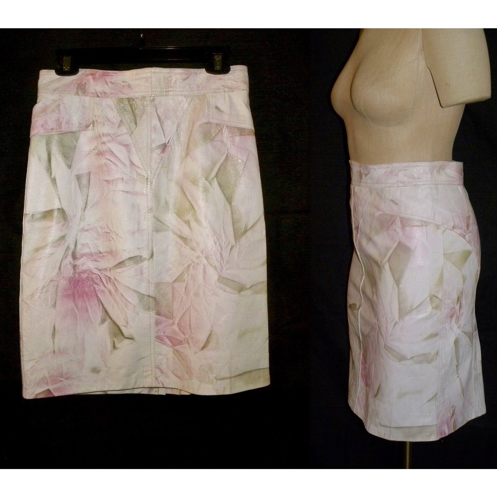 Genuine Leather × Vintage 90s Y2K Patterned Leather Pencil Skirt | Abstract W 28" Size 28" / US 6 / IT 42 - 6 Thumbnail