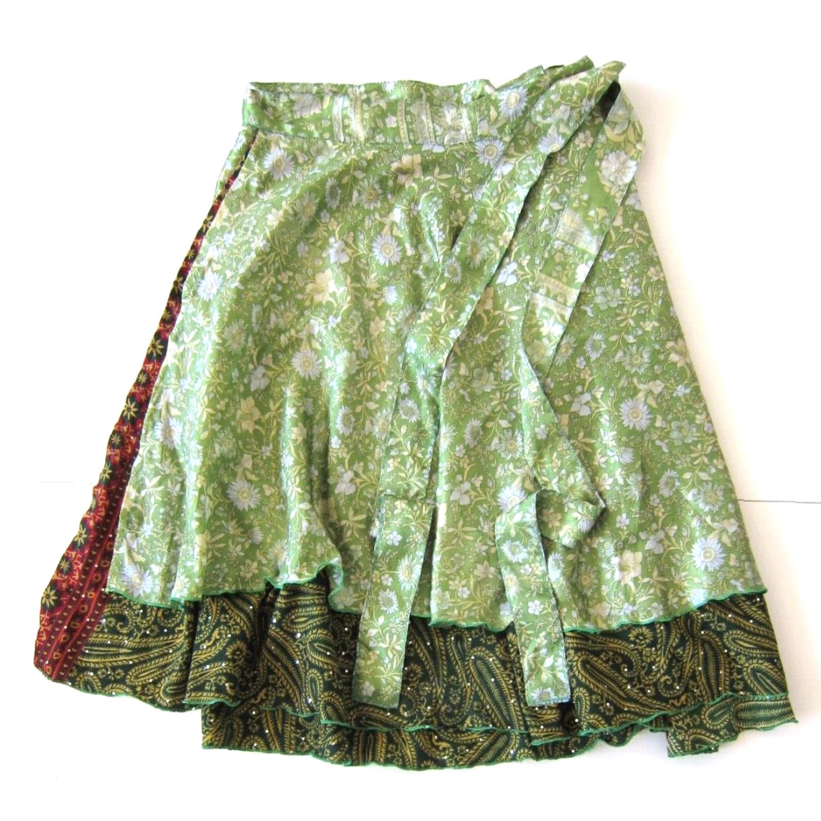 Pinko Wevez Wrap Skirt L Green Midi Silk Rayon Floral Womens Large Size 36" / US 14 / IT 50 - 7 Thumbnail