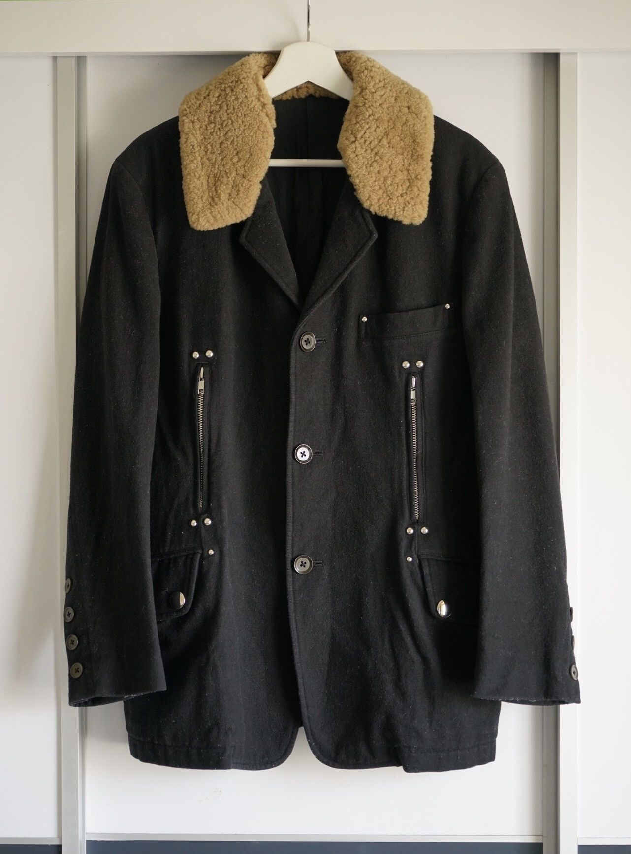 Yohji Yamamoto 05AW Zip Rivet Leather Collar Blazer