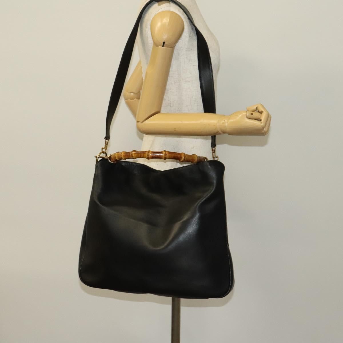 Gucci GUCCI Bamboo Shoulder Bag Leather Black Gold 001 1998 001 Size ONE SIZE - 22 Thumbnail