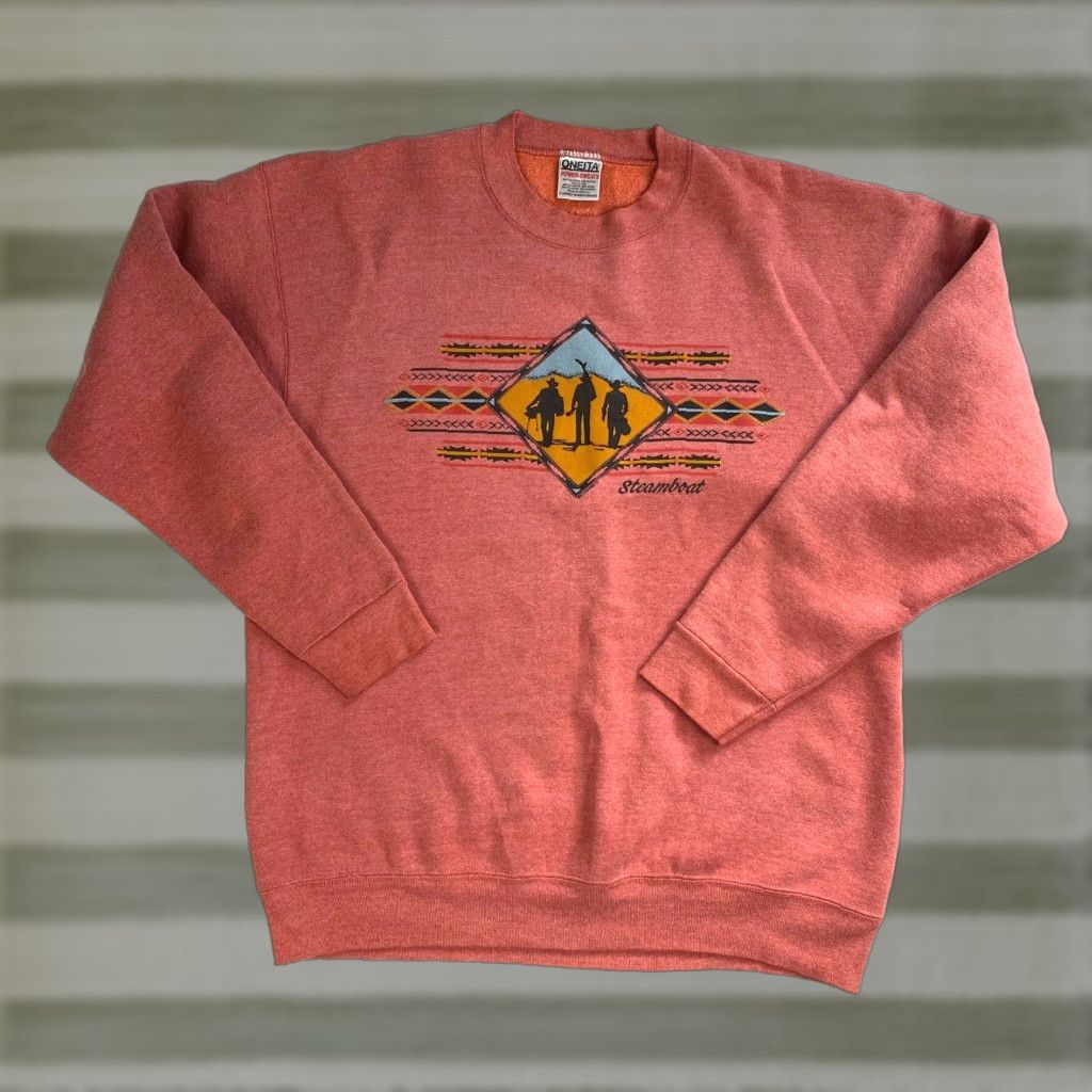 Vintage Oneita Vintage 90s Steamboat Sweatshirt XL Coral Puff Print Fleece Crew Neck Men’s Pullover Sweatshirt Size US XL / EU 56 / 4 - 1 Thumbnail