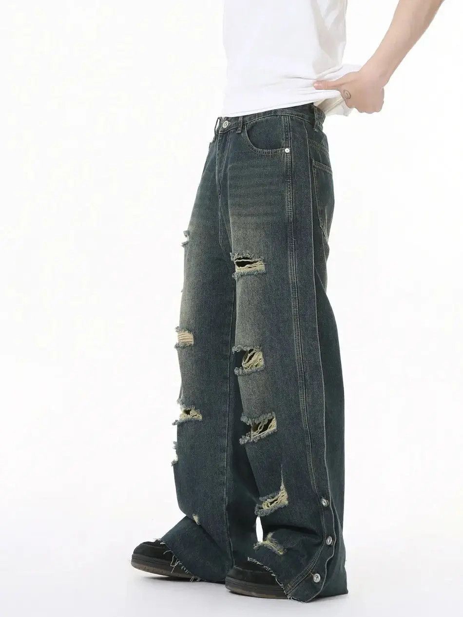 Japanese Brand Retro loose fringed ripped jeans Size US 32 / EU 48 - 2 Thumbnail