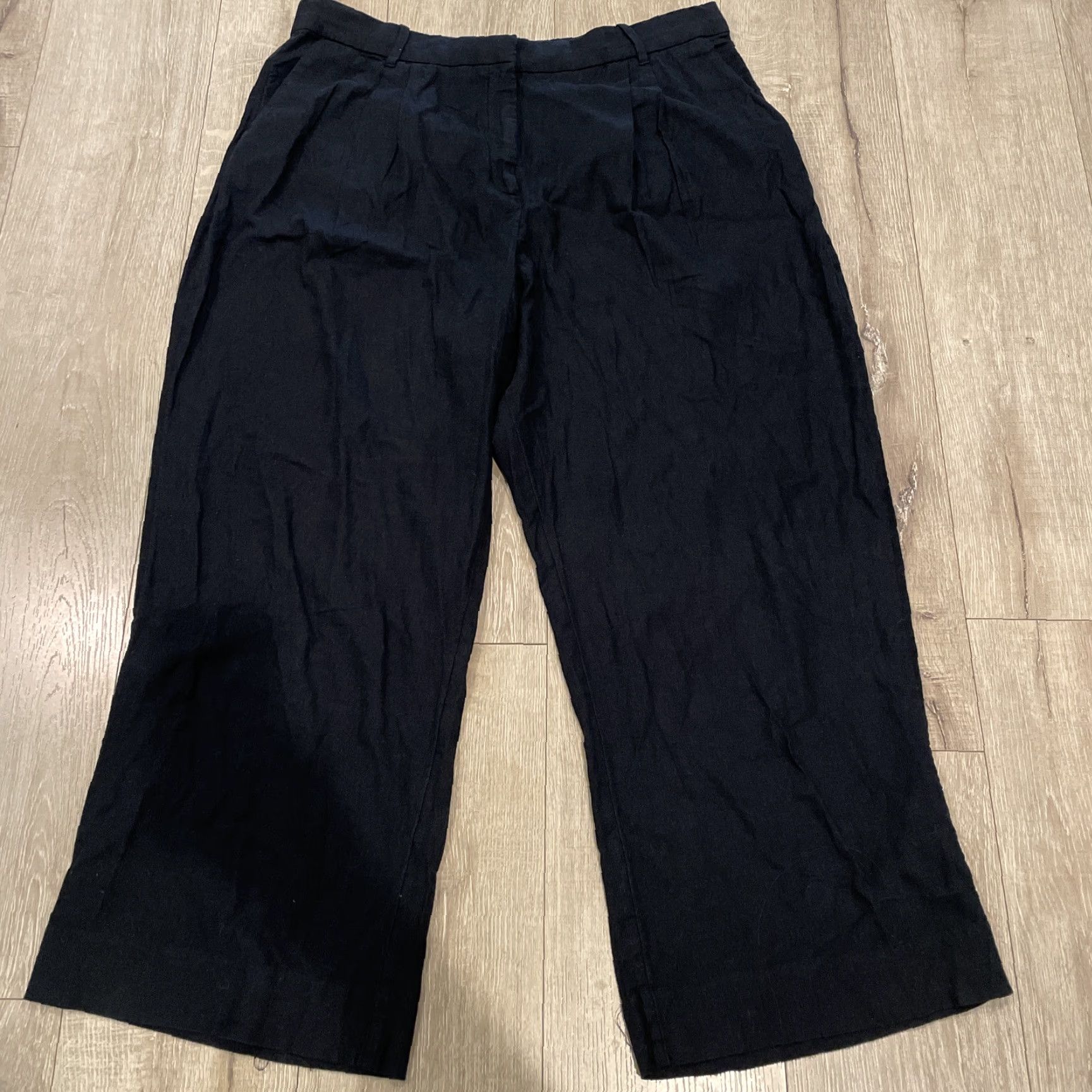 Abercrombie & Fitch Abercrombie & Fitch Womens Wide Leg Pants Black PXL Short Linen Blend Casual Size 40" / US 18 - 2 Thumbnail