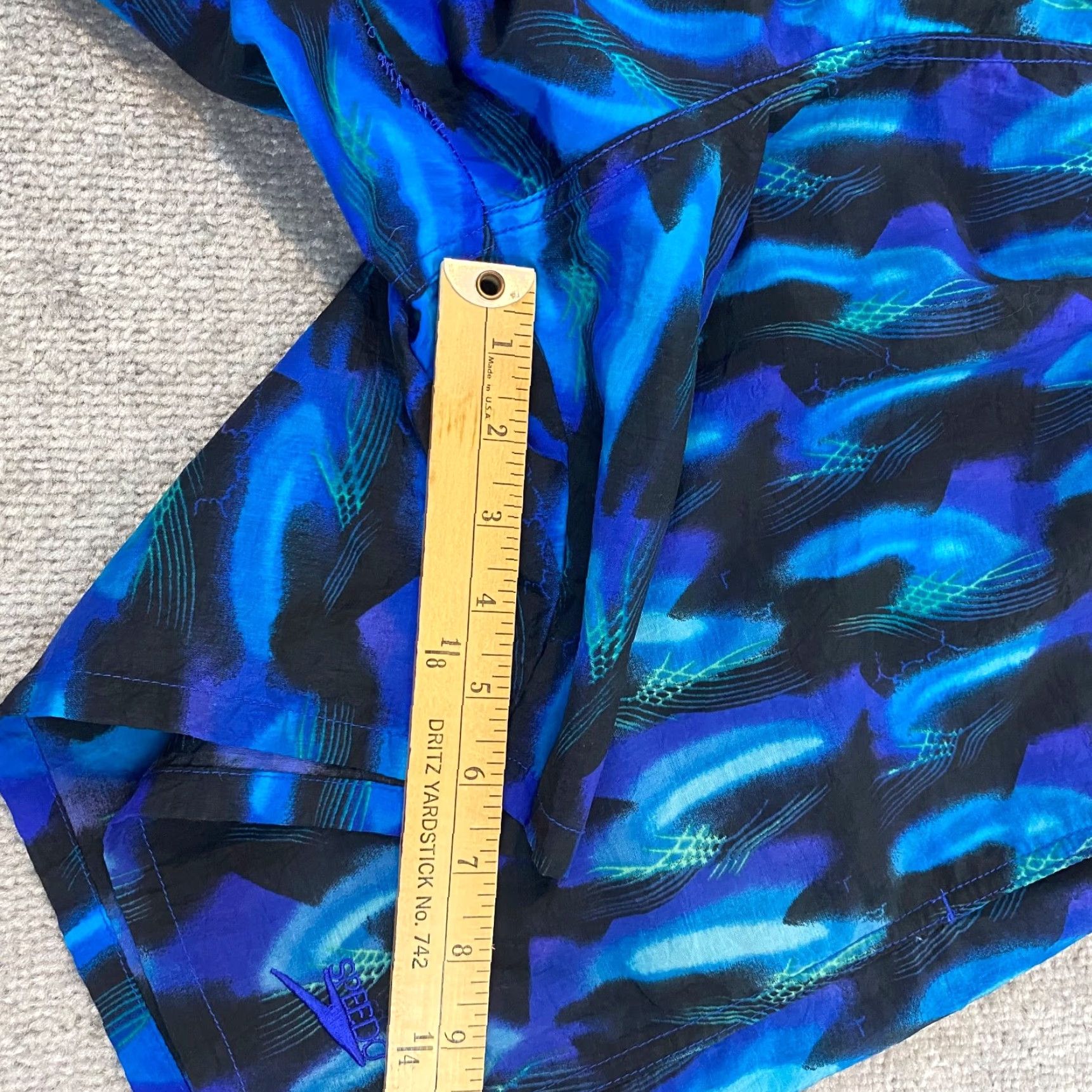 Speedo Speedo Men's Bottom Trunks 7" Lined Blue Geometric Beach Short 90s Size US 31 - 5 Thumbnail