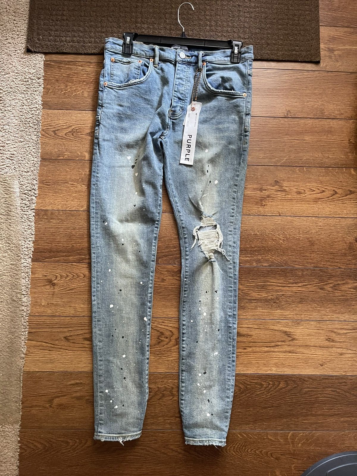 Purple brand P002 Mid Indigo Destroy Paint Denim