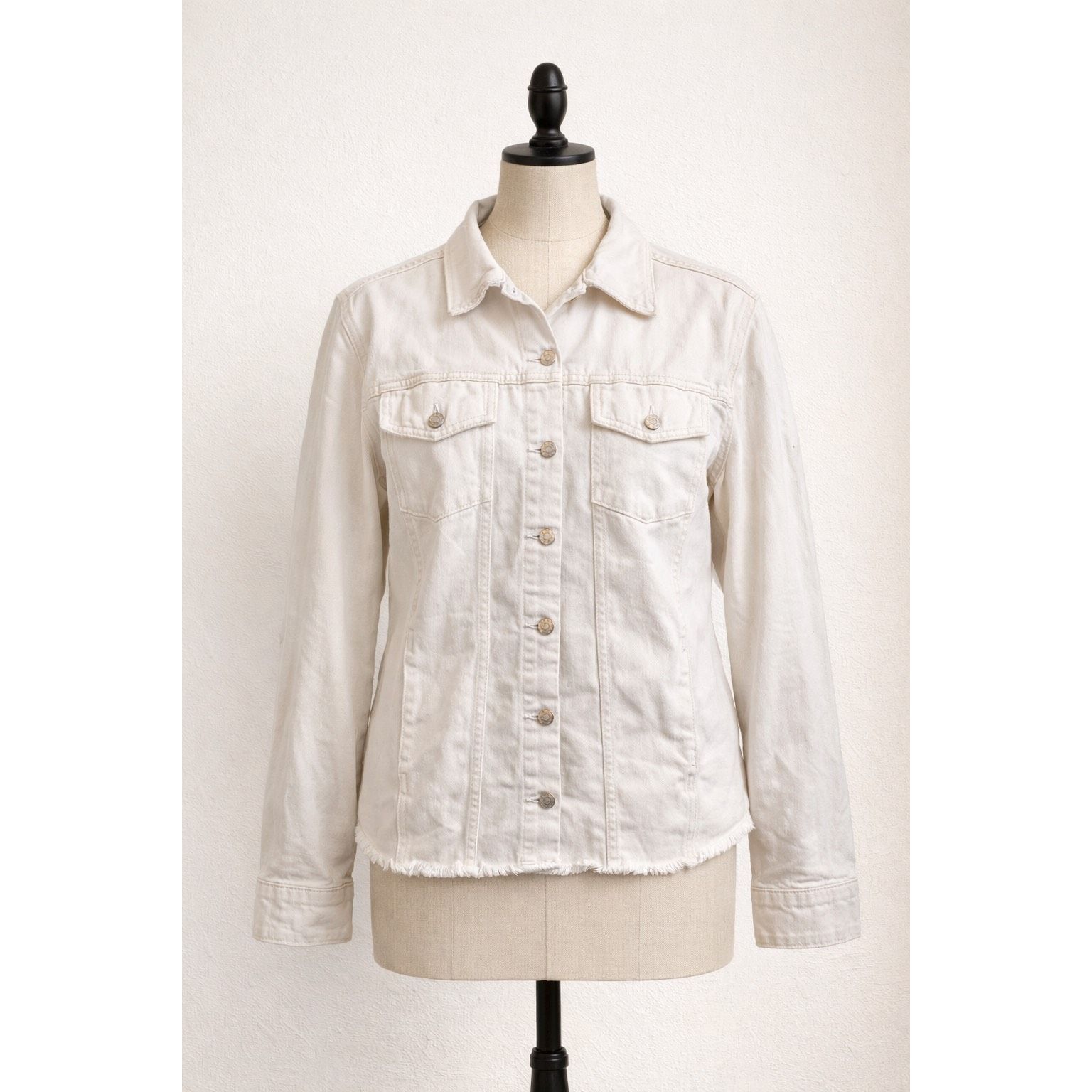 Other LC Waikiki Vision Women’s White Denim Jacket Size 38 Frayed Size L / US 10 / IT 46 - 1 Thumbnail