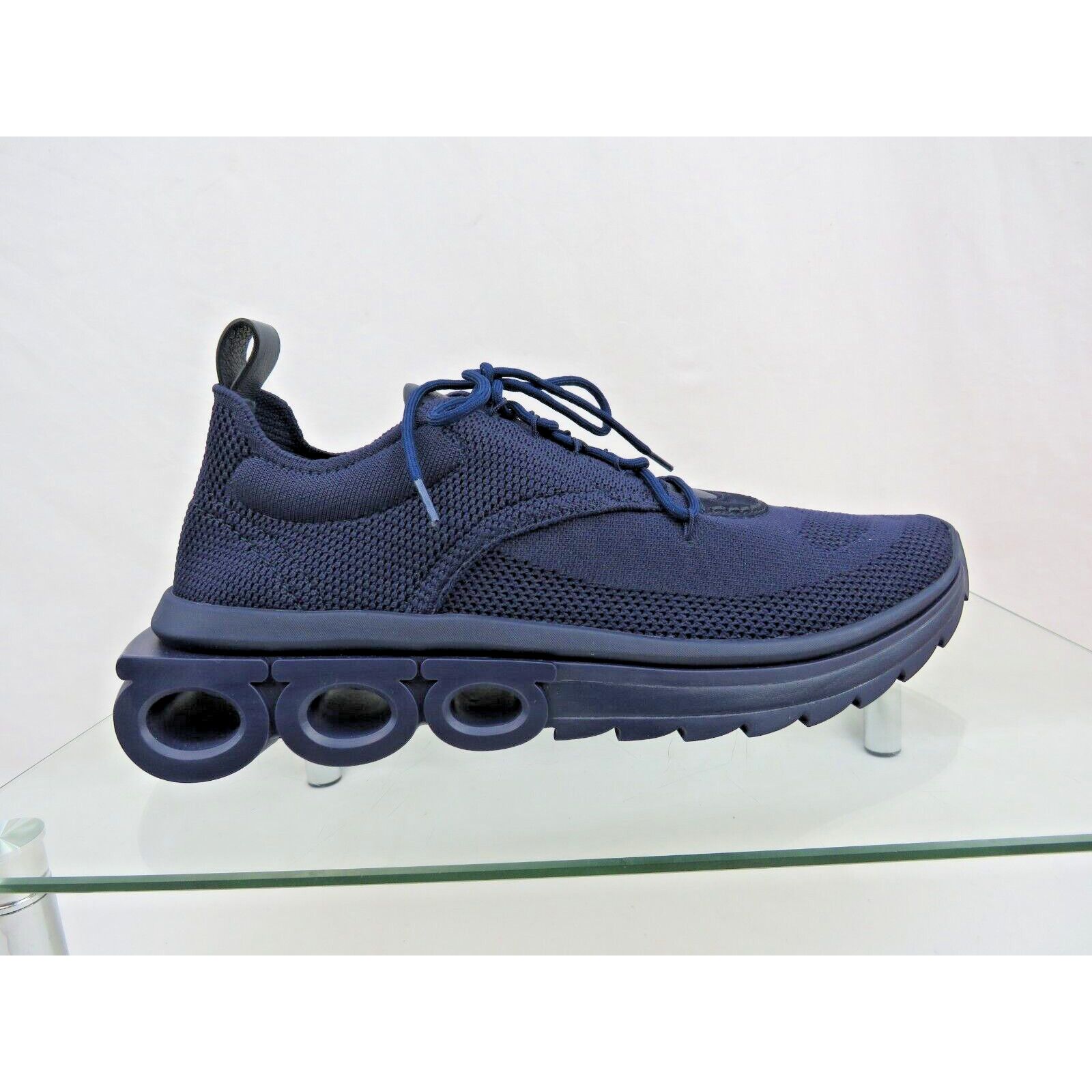 Salvatore Ferragamo FERRAGAMO DARK BLUE NIMA LEATHER MESH LOGO SNEAKERS 12 45 Size US 12 / EU 45 - 7 Thumbnail
