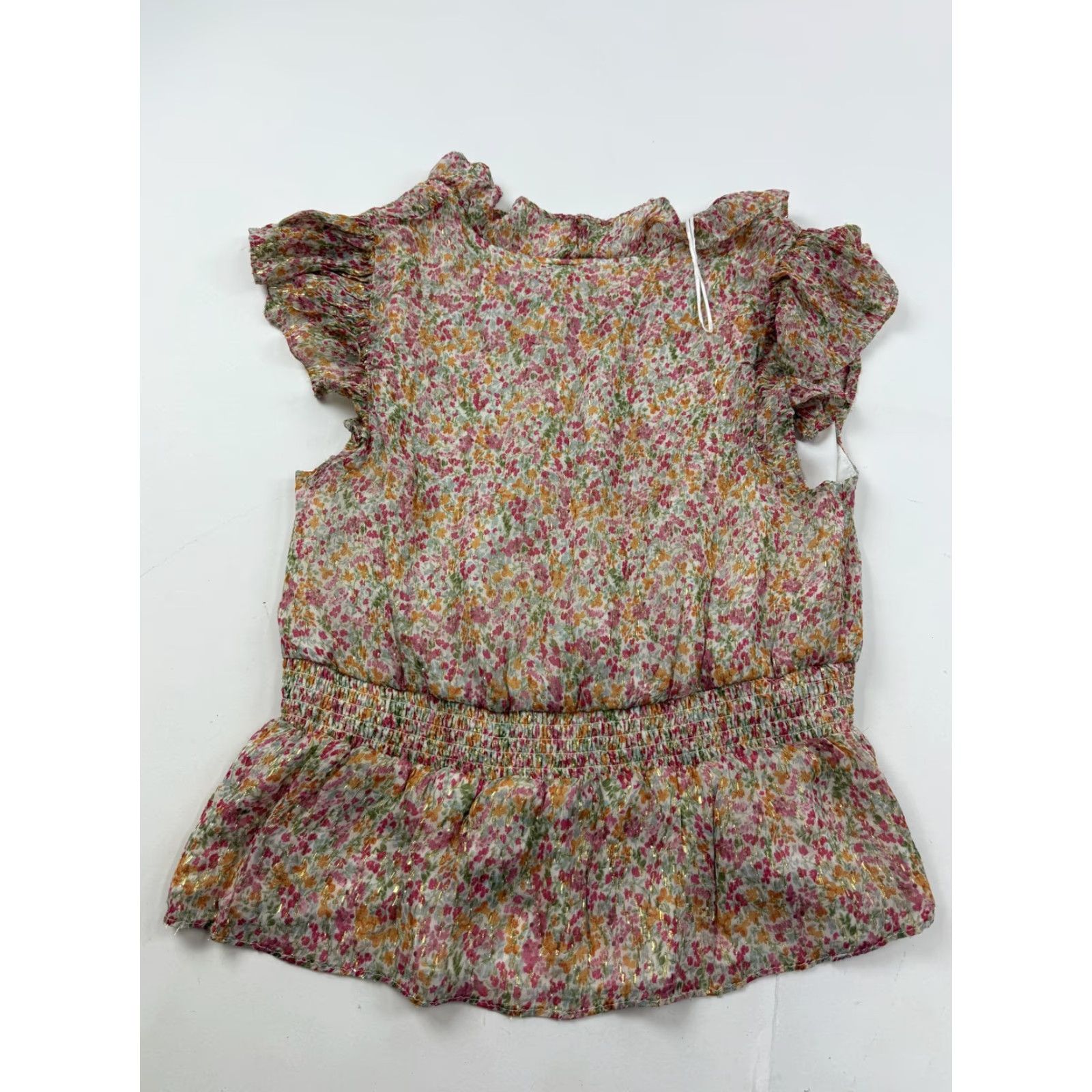 Parker Parker Blouse Womens XL Multicolor Floral Peplum V-Neck Flutter Sleeve Ruffle Button Tuck Chiffon Size XL / US 12-14 / IT 48-50 - 7 Thumbnail