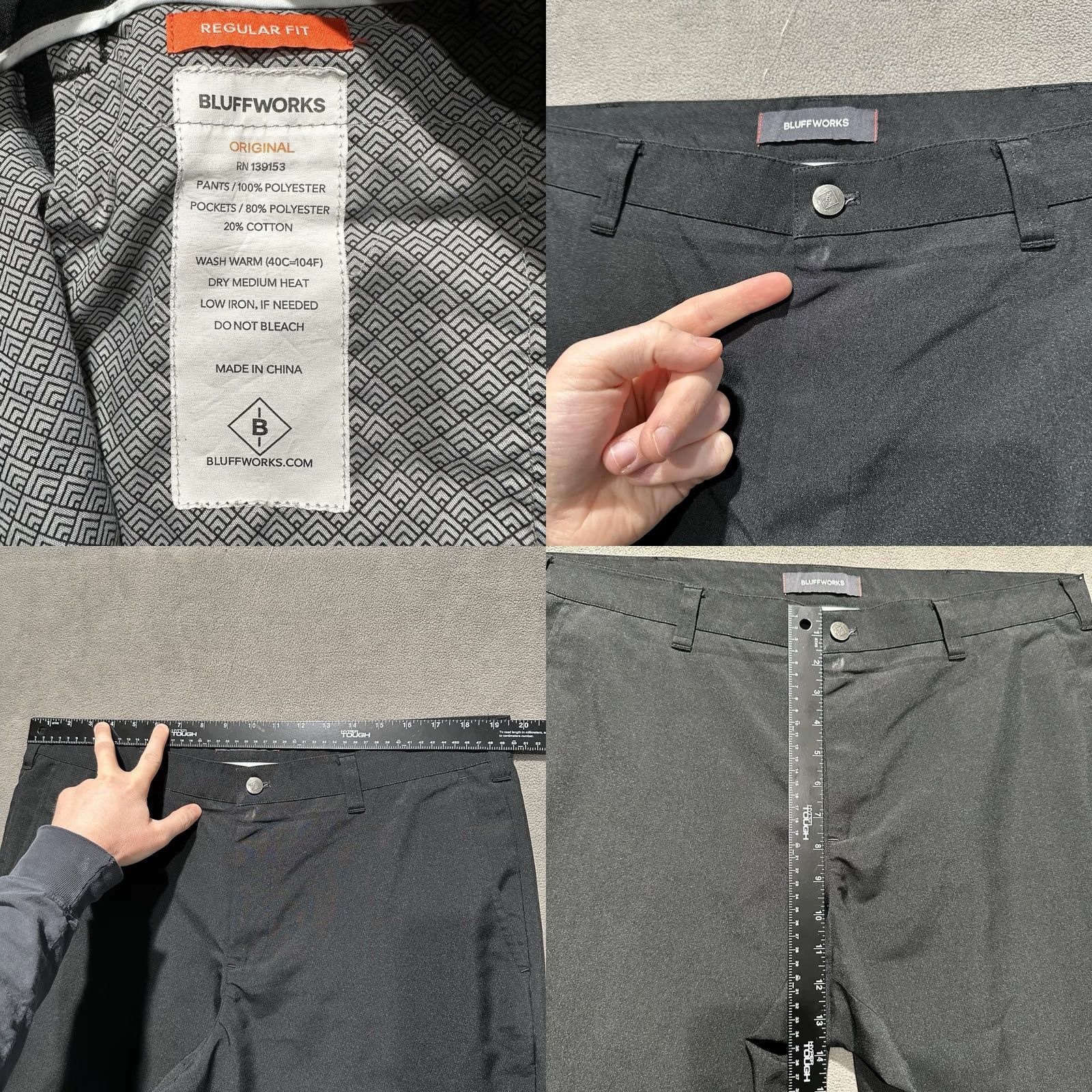 Vintage Bluffworks Pants Mens 38x30 Black Chino Regular Fit Professional Dress Workwear Travel Size US 38 / EU 54 - 8 Thumbnail