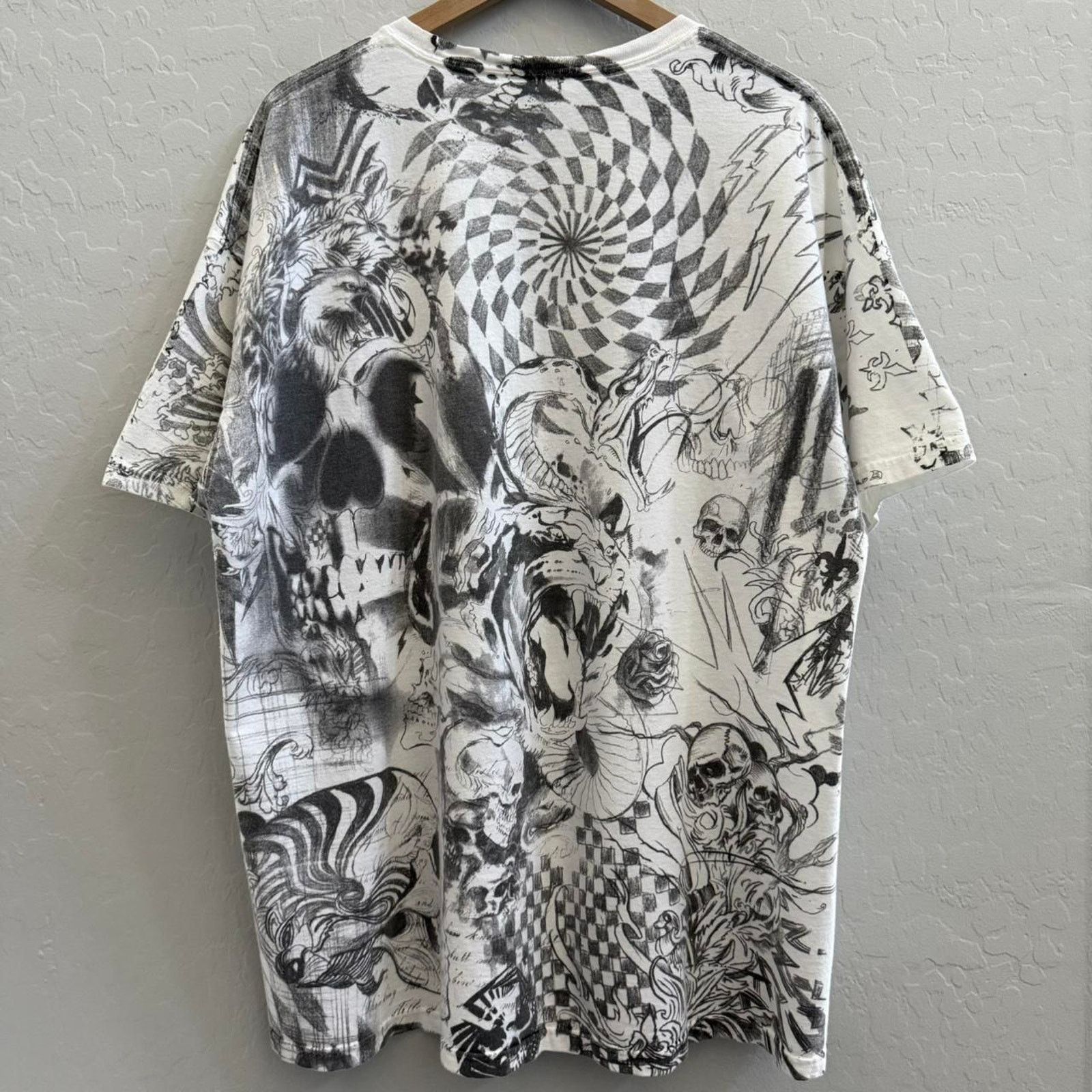Hanes Vintage y2k Sketched Drawn AOP T-Shirt Hand Drawn Size US XXL / EU 58 / 5 - 4 Thumbnail
