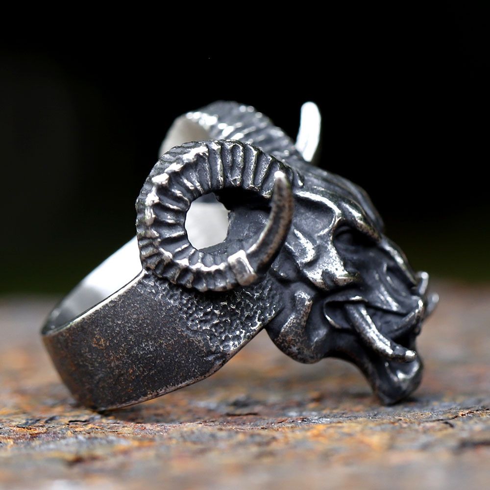 Jewelry × Vintage SIZE 10 Stainless Steel Gothic Devil Demon Skull Ring Size ONE SIZE - 4 Thumbnail