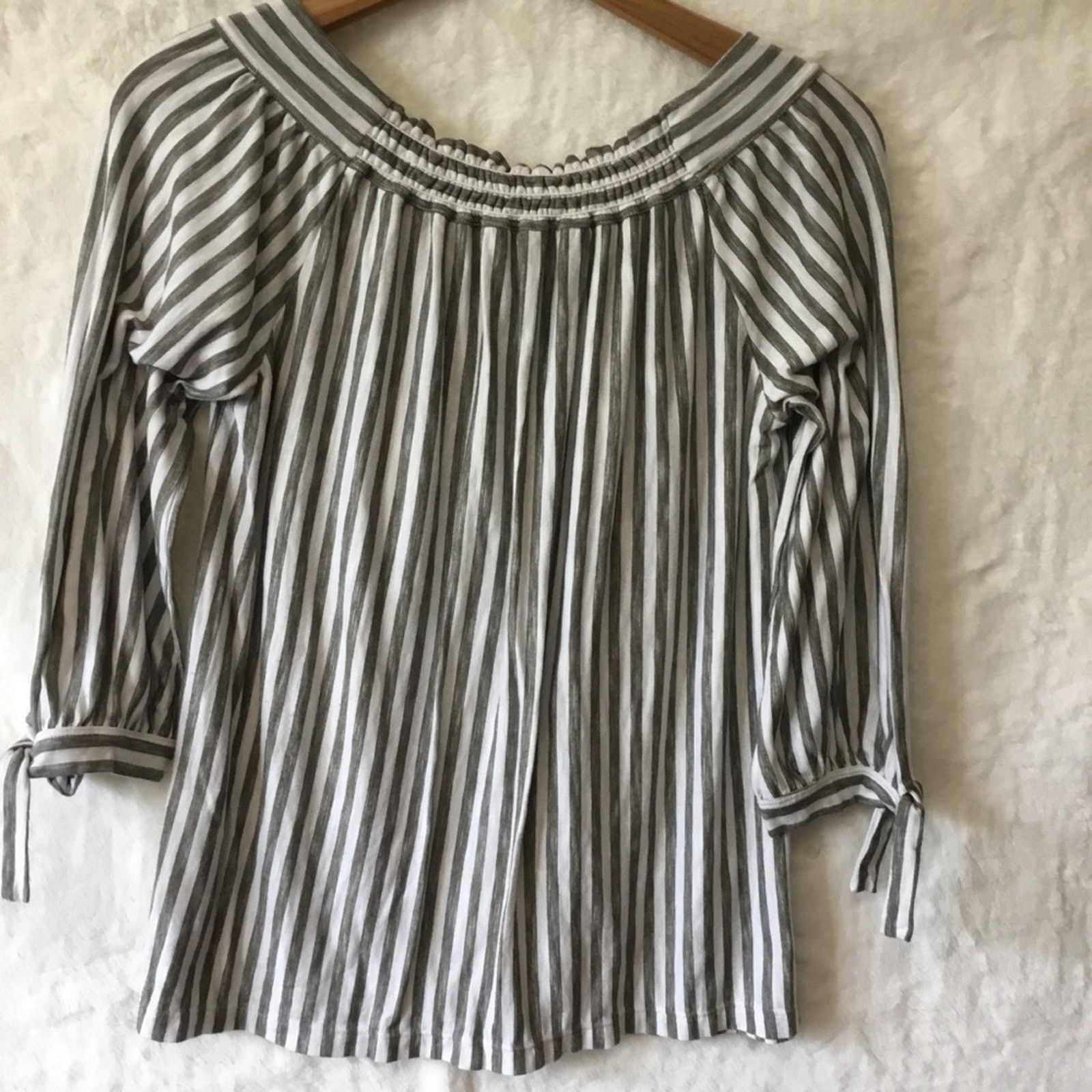 Other Max Studio Gray & White Striped Off-Shoulder Top Size XS / US 0-2 / IT 36-38 - 10 Thumbnail